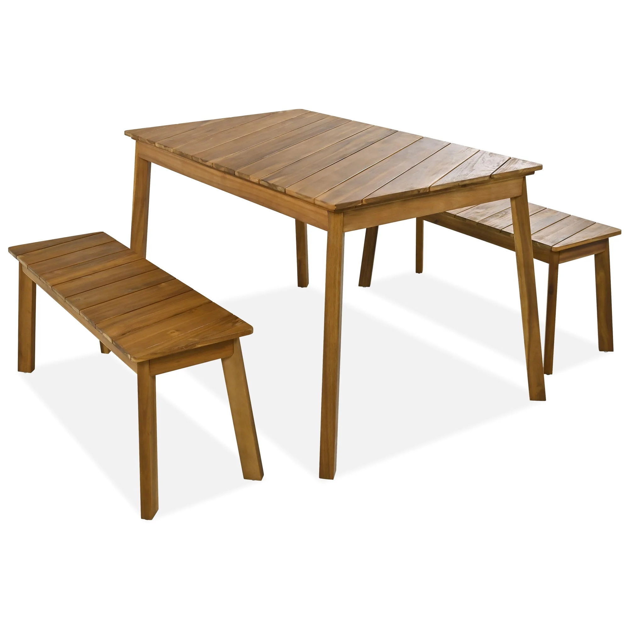 3-Piece Acacia Wood Dining Set with Dining Table and Bench - Image 6