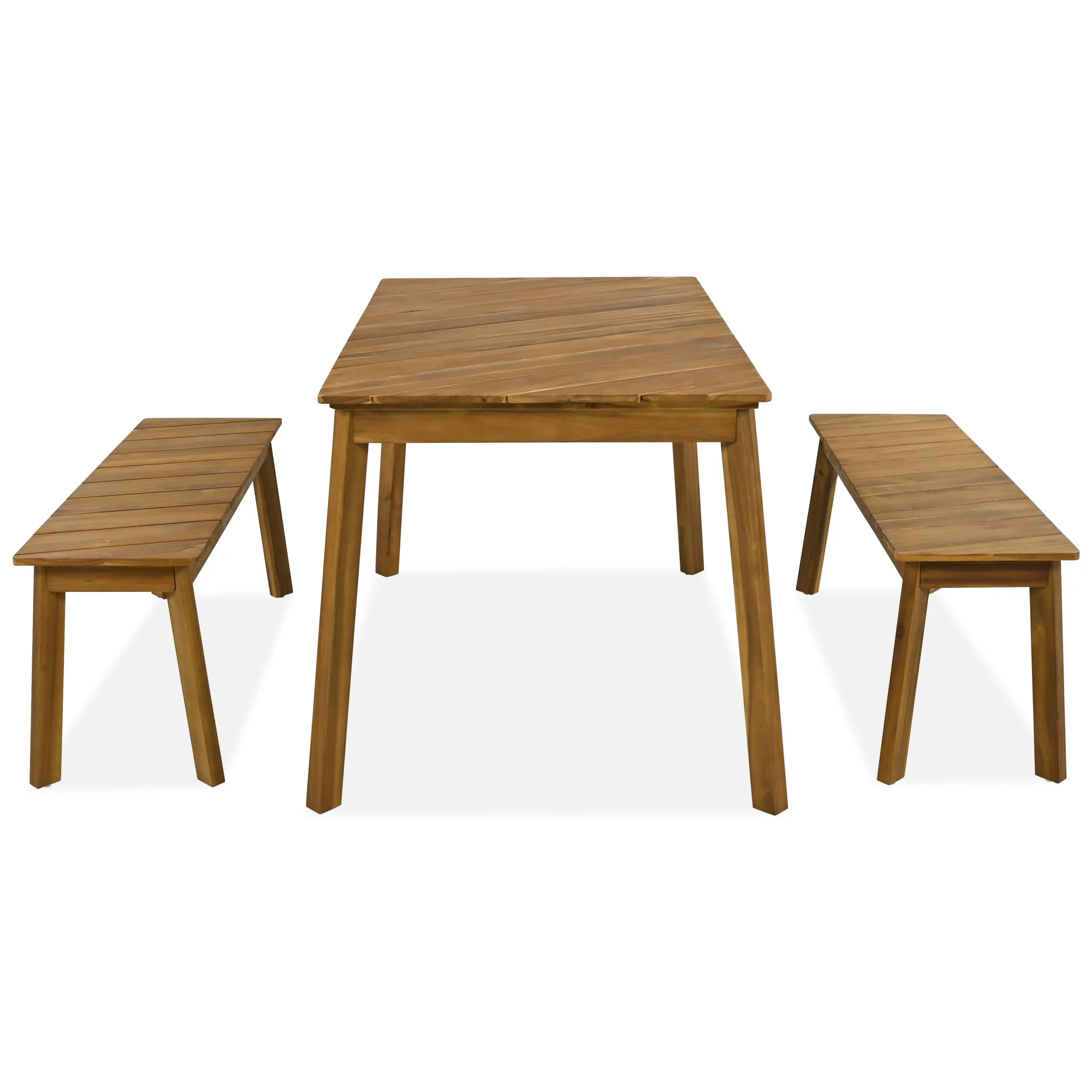 3-Piece Acacia Wood Dining Set with Dining Table and Bench - Image 7