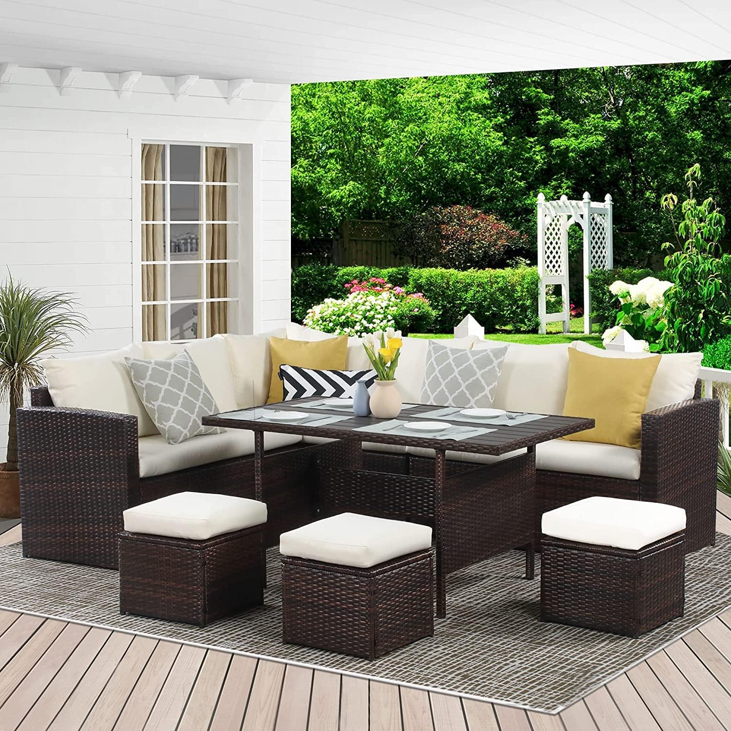 7-Pieces Outdoor Dining Sectional Sofa Set - Image 11