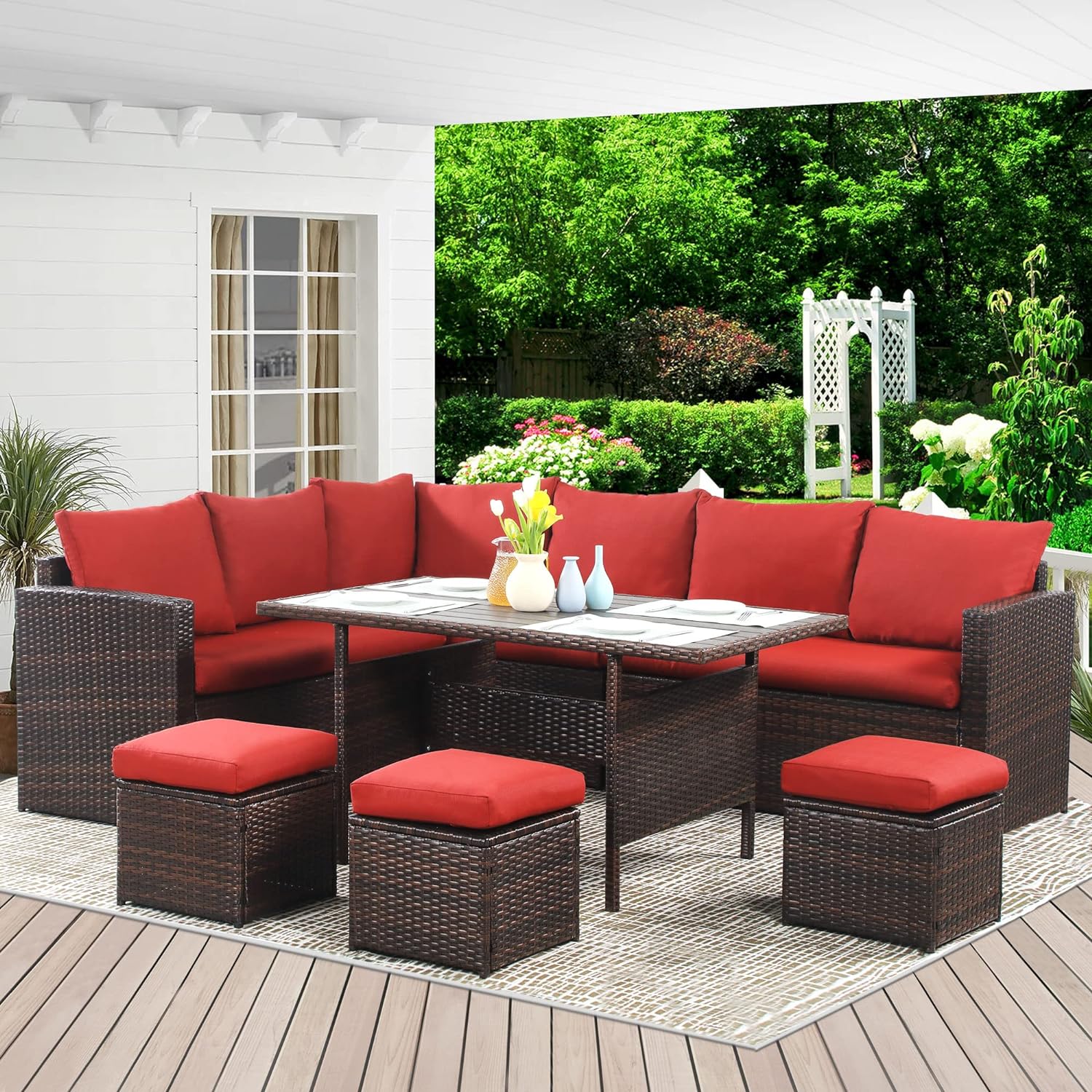 7-Pieces Outdoor Dining Sectional Sofa Set - Image 16