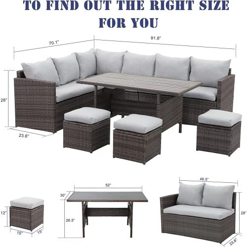7-Pieces Outdoor Dining Sectional Sofa Set - Image 4