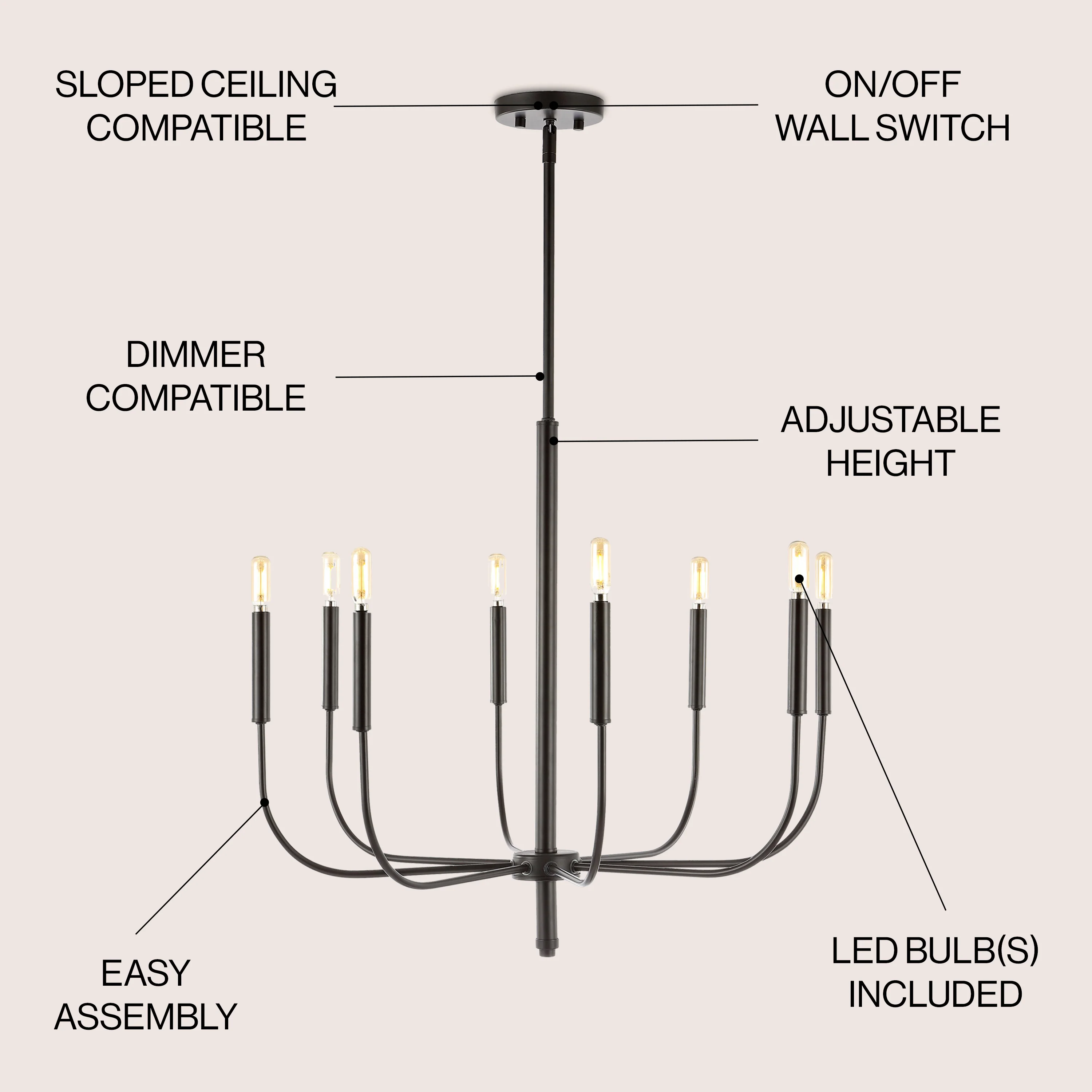 Amoros 8-Light Modern Mid-Century Iron LED Chandelier - Image 10