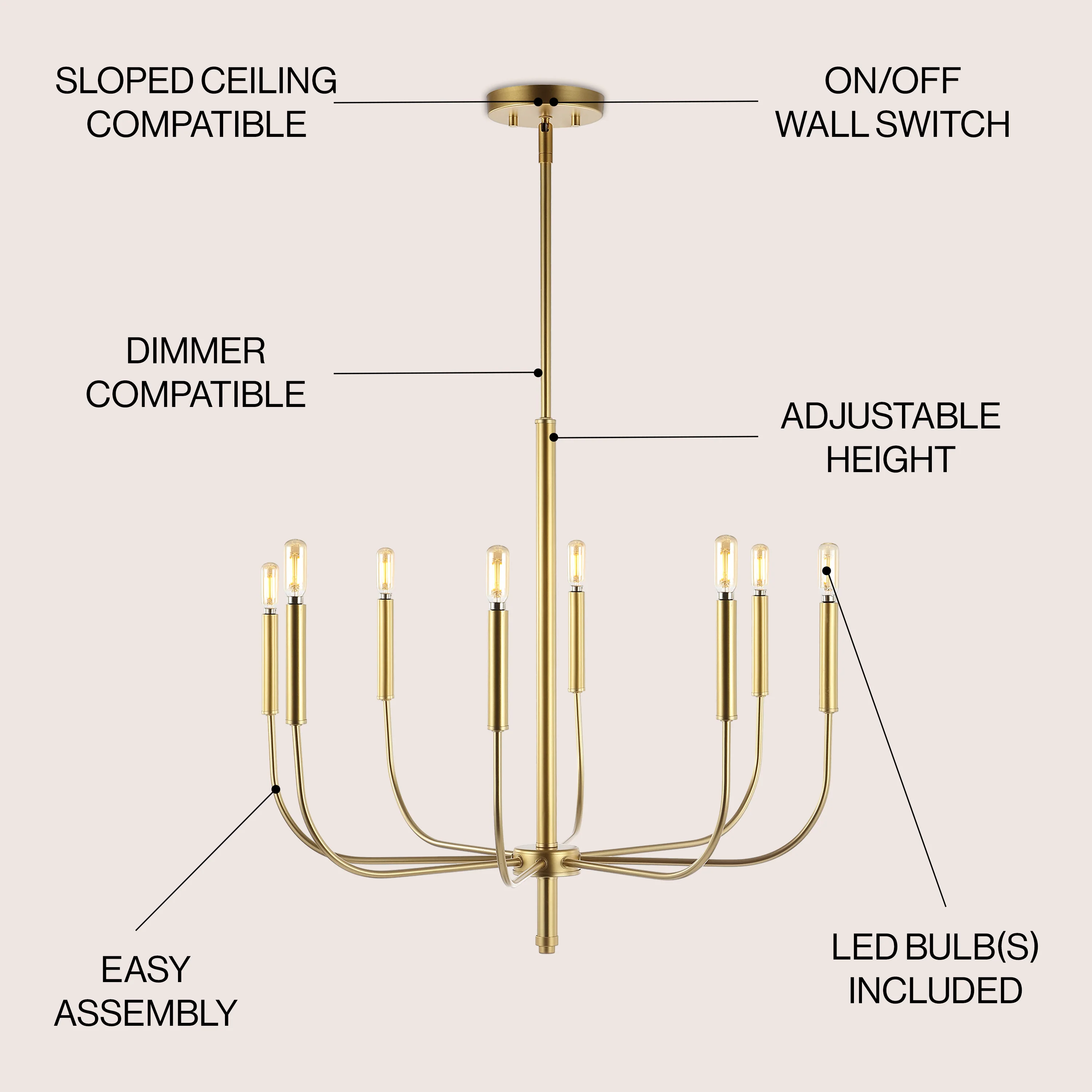Amoros 8-Light Modern Mid-Century Iron LED Chandelier - Image 3