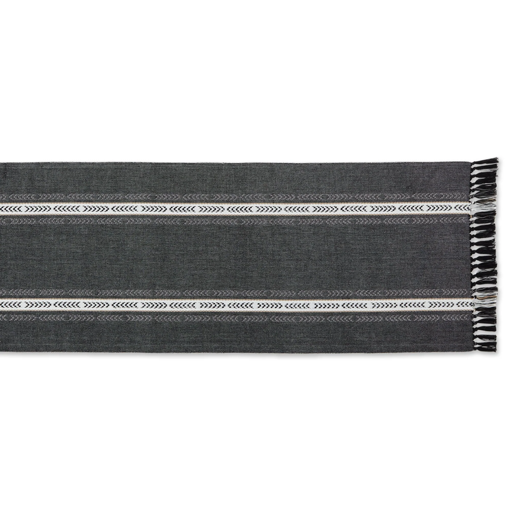 Black Dobby Striped Fringe Ribbed Table Runner - Image 3
