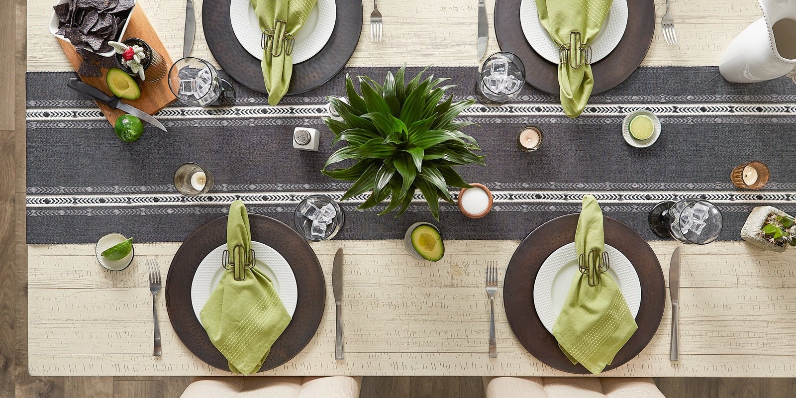 Black Dobby Striped Fringe Ribbed Table Runner - Image 8