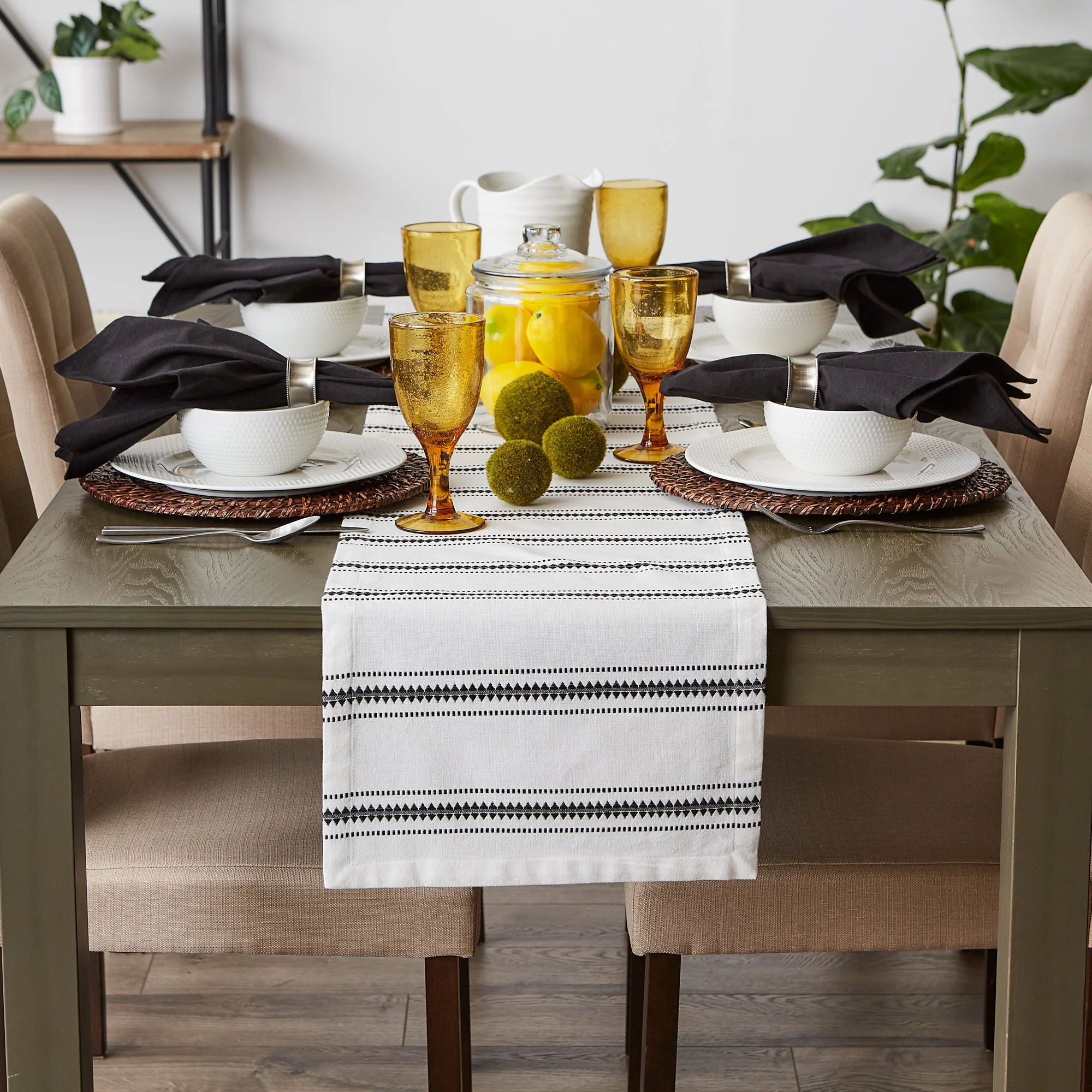 Black Zig Dobby Stripe Table Runner 14X108 - Image 4