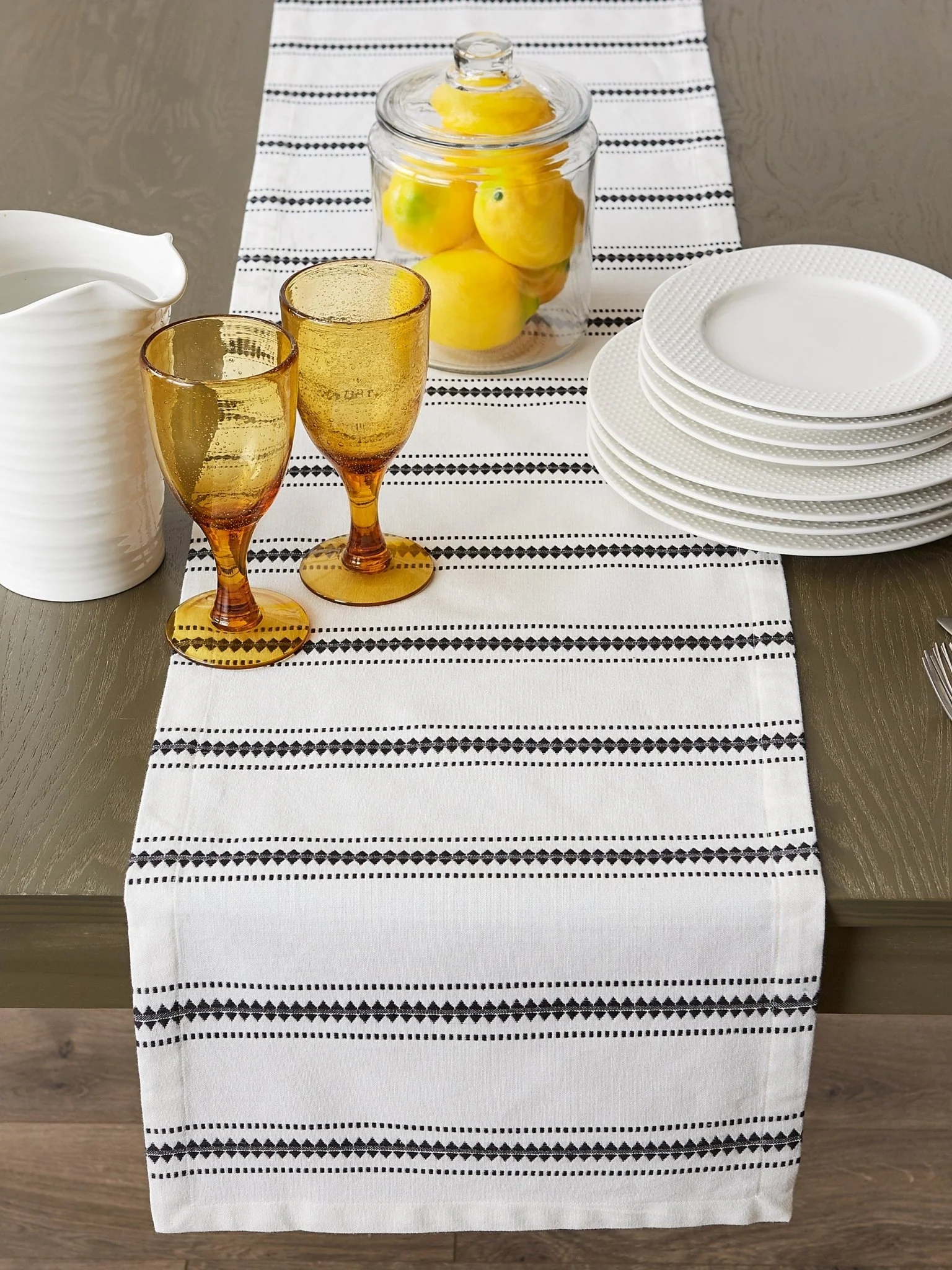 Black Zig Dobby Stripe Table Runner 14X108 - Image 7