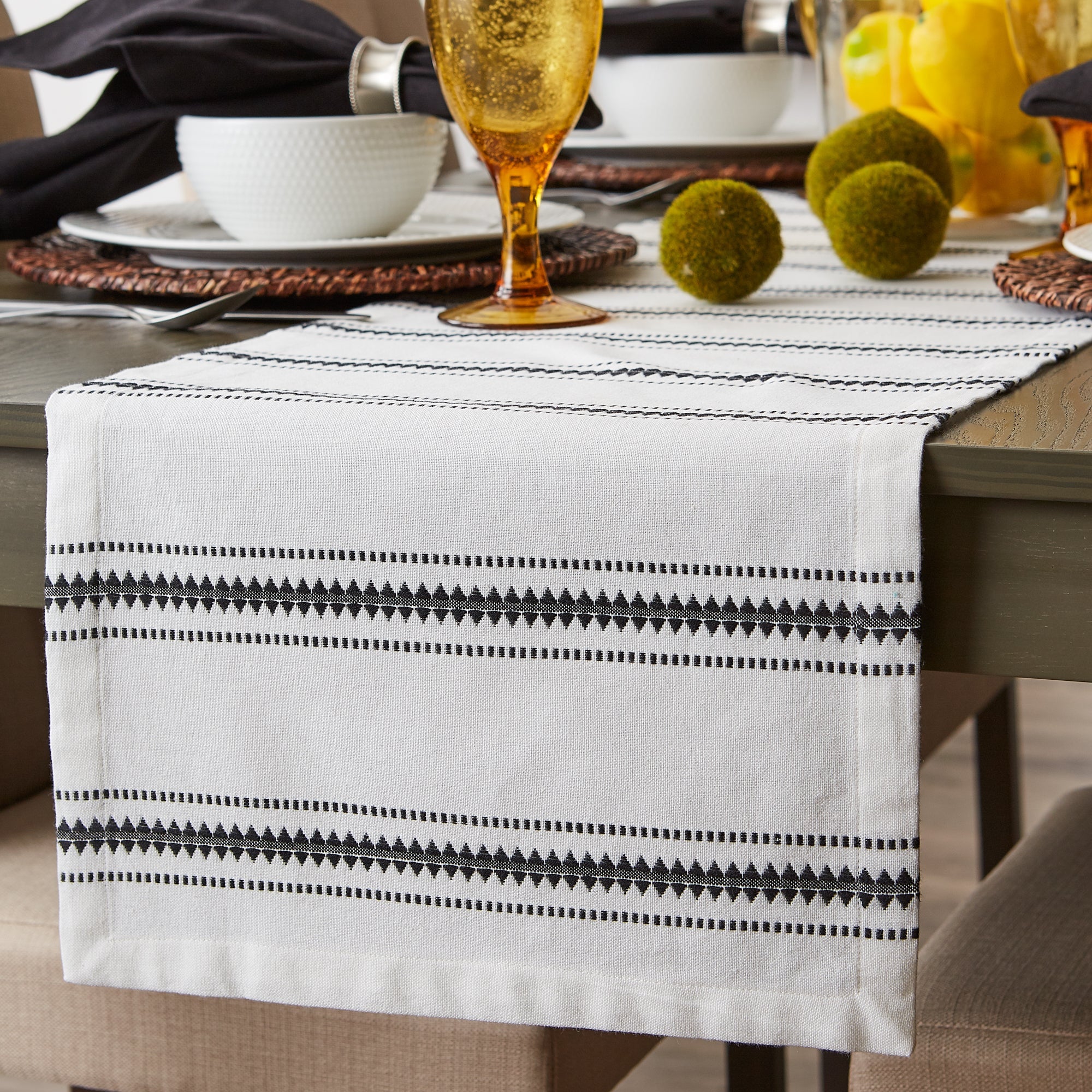Black Zig Dobby Stripe Table Runner 14X108 - Image 9