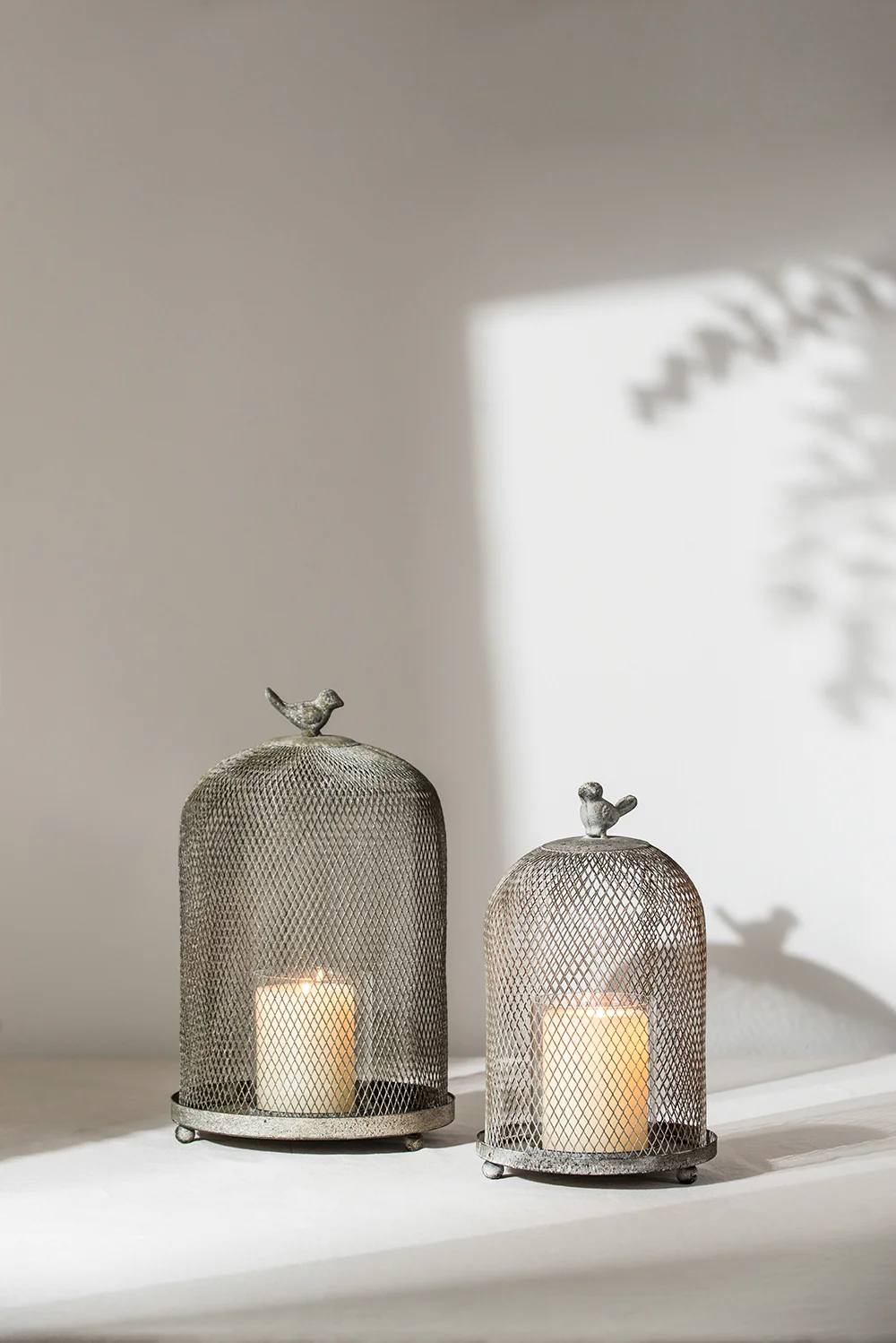 Candle Holder with a Bird Atop Domed Mesh, Set of 2 - Image 10