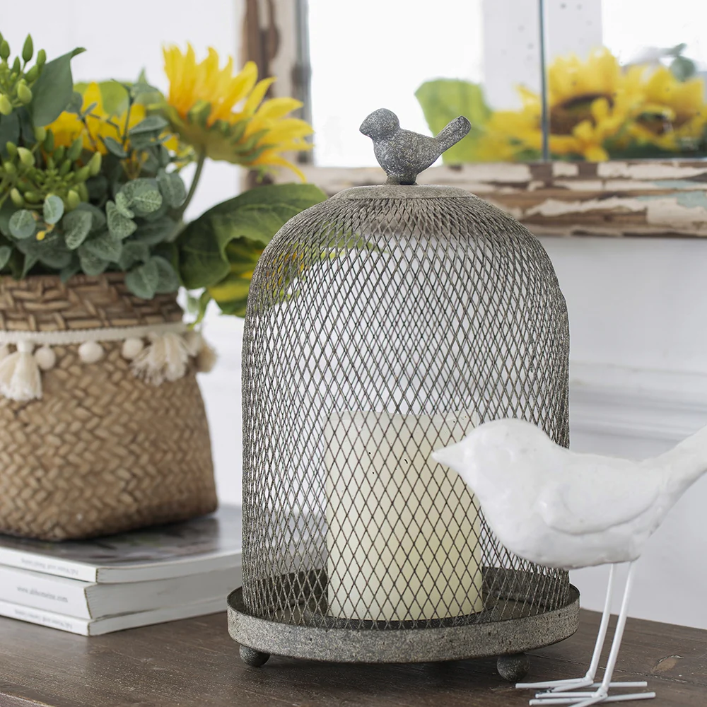 Candle Holder with a Bird Atop Domed Mesh, Set of 2 - Image 3