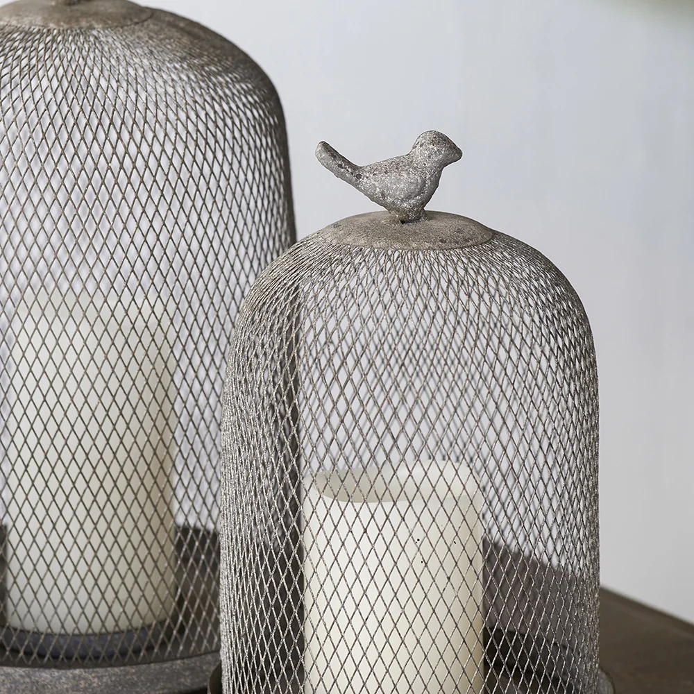 Candle Holder with a Bird Atop Domed Mesh, Set of 2 - Image 4