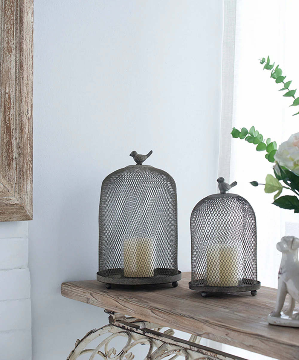 Candle Holder with a Bird Atop Domed Mesh, Set of 2 - Image 5