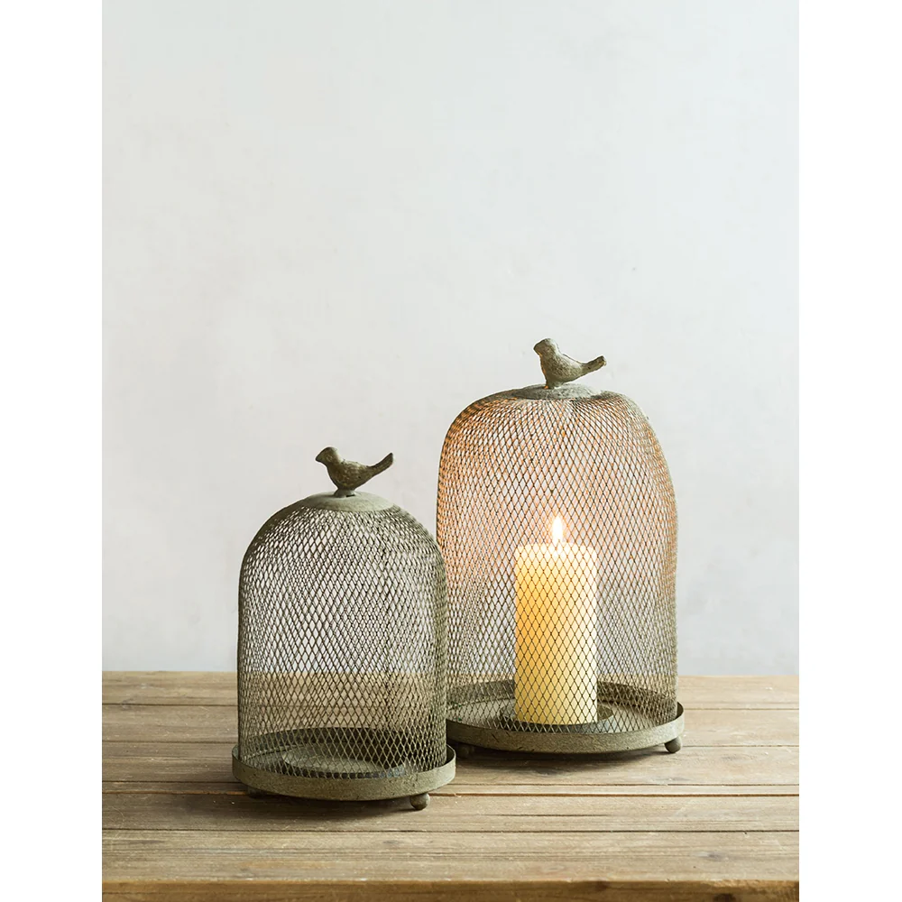 Candle Holder with a Bird Atop Domed Mesh, Set of 2 - Image 9