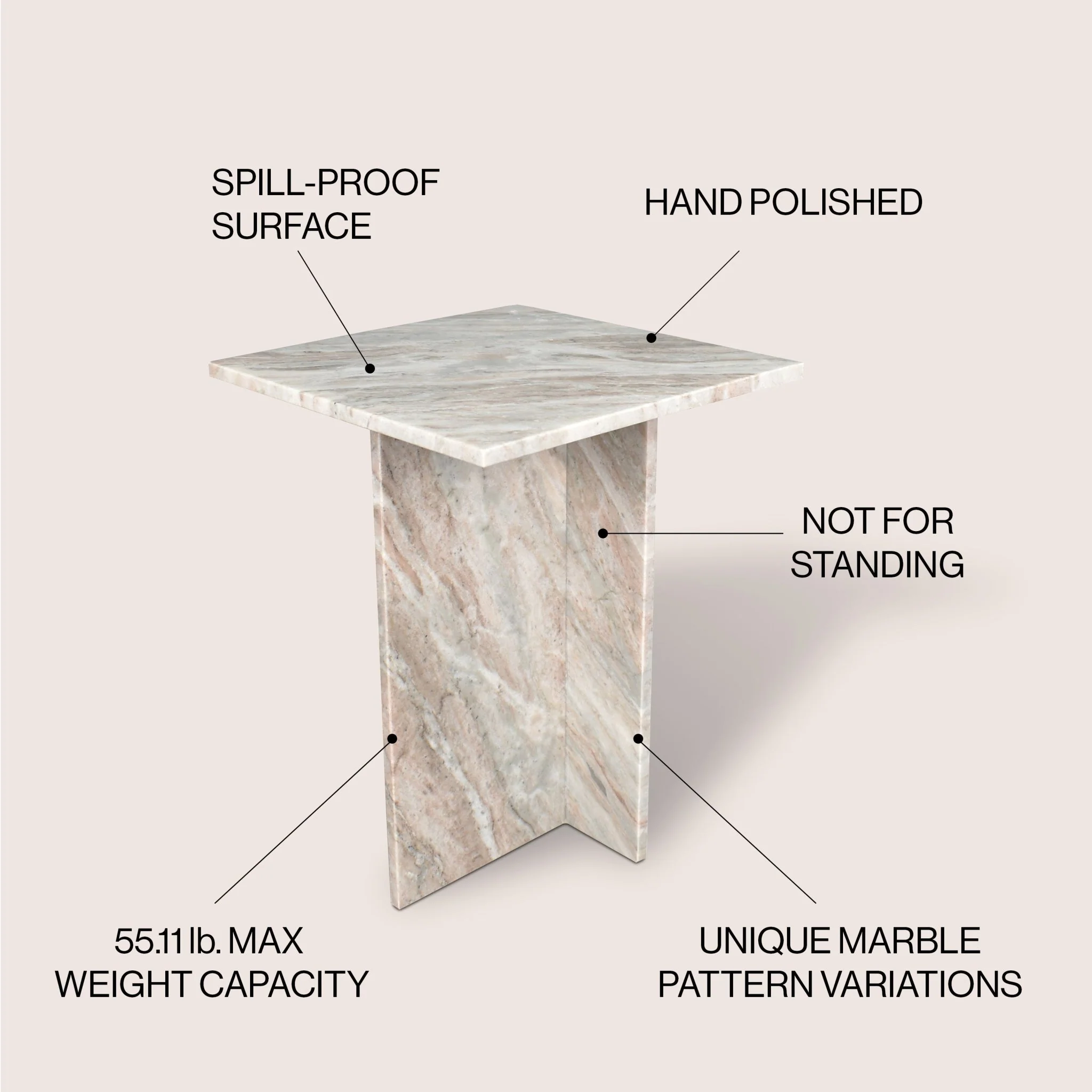 Cecil Contemporary Natural Marble Handmade T-Shaped End Table - Image 5