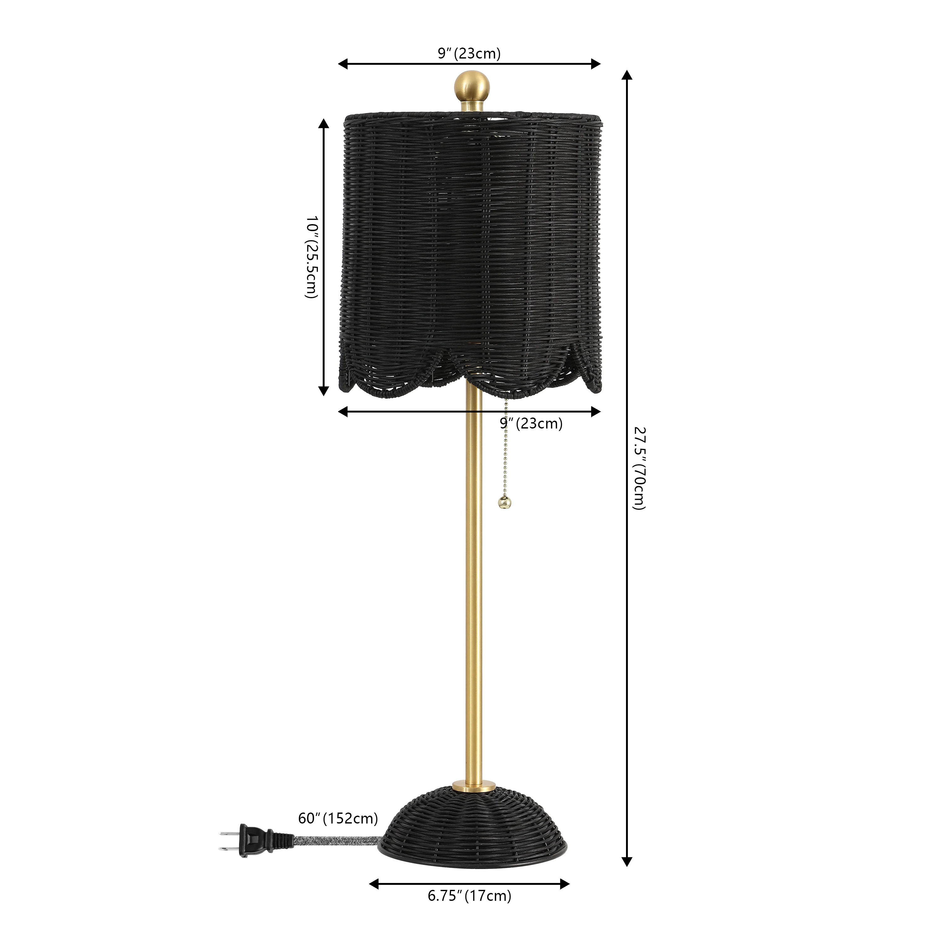 Celerie Coastal Bohemian Rattan/Iron Scalloped Buffet LED Table Lamp with Pull Chain, Set of 2 - Image 10