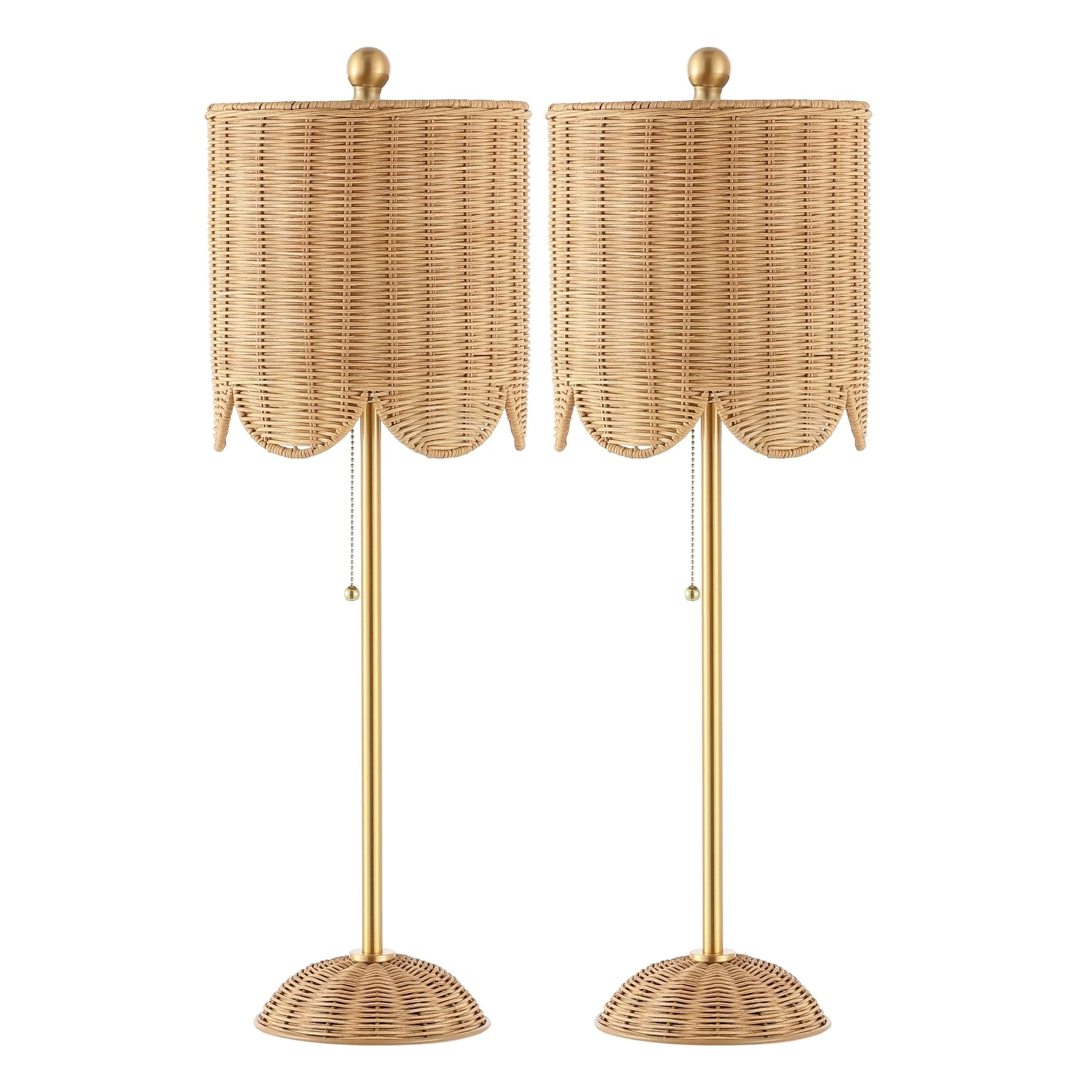 Celerie Coastal Bohemian Rattan/Iron Scalloped Buffet LED Table Lamp with Pull Chain, Set of 2 - Image 14