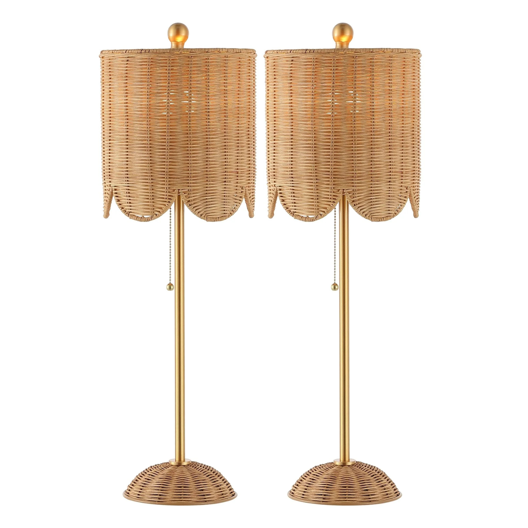 Celerie Coastal Bohemian Rattan/Iron Scalloped Buffet LED Table Lamp with Pull Chain, Set of 2 - Image 18