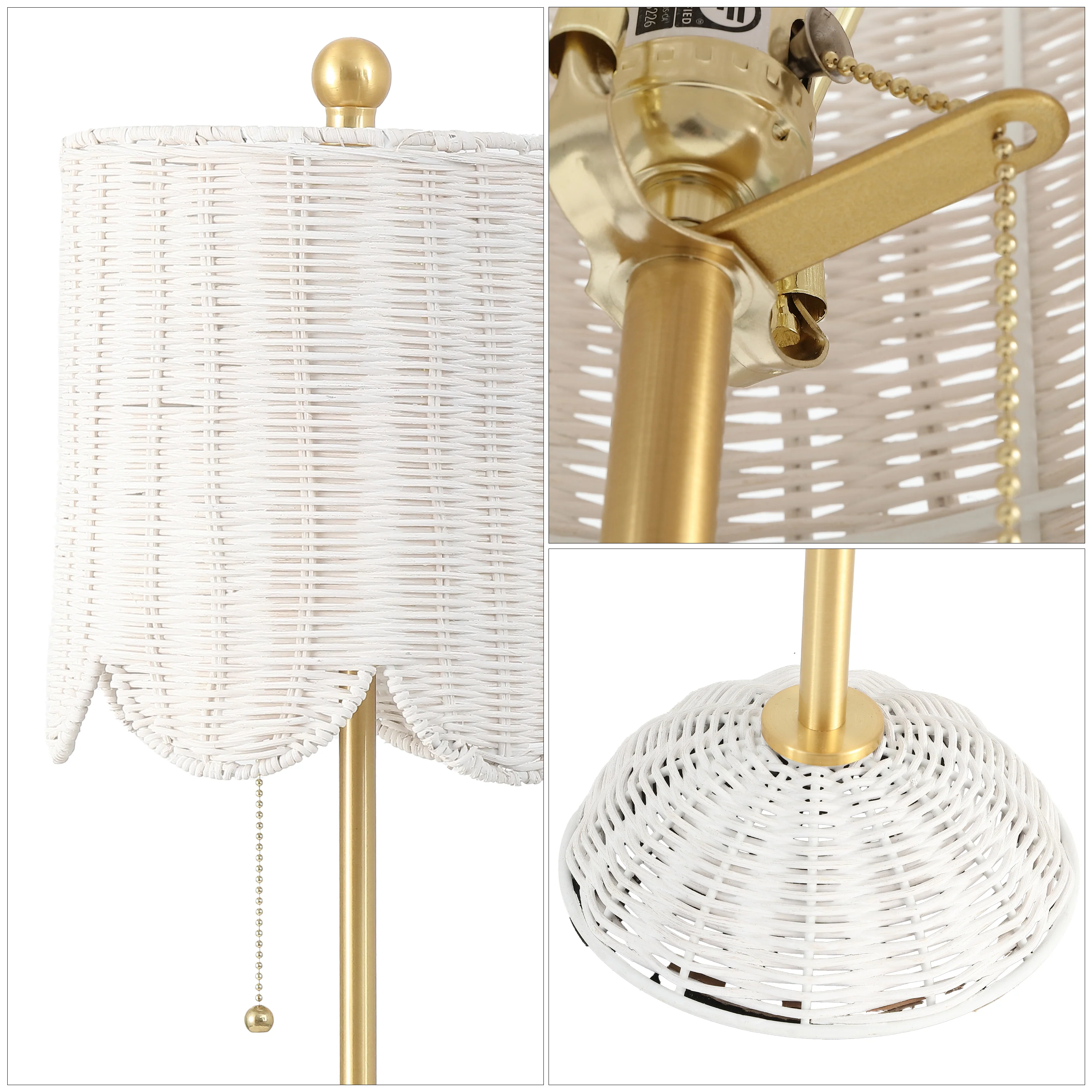 Celerie Coastal Bohemian Rattan/Iron Scalloped Buffet LED Table Lamp with Pull Chain, Set of 2 - Image 3