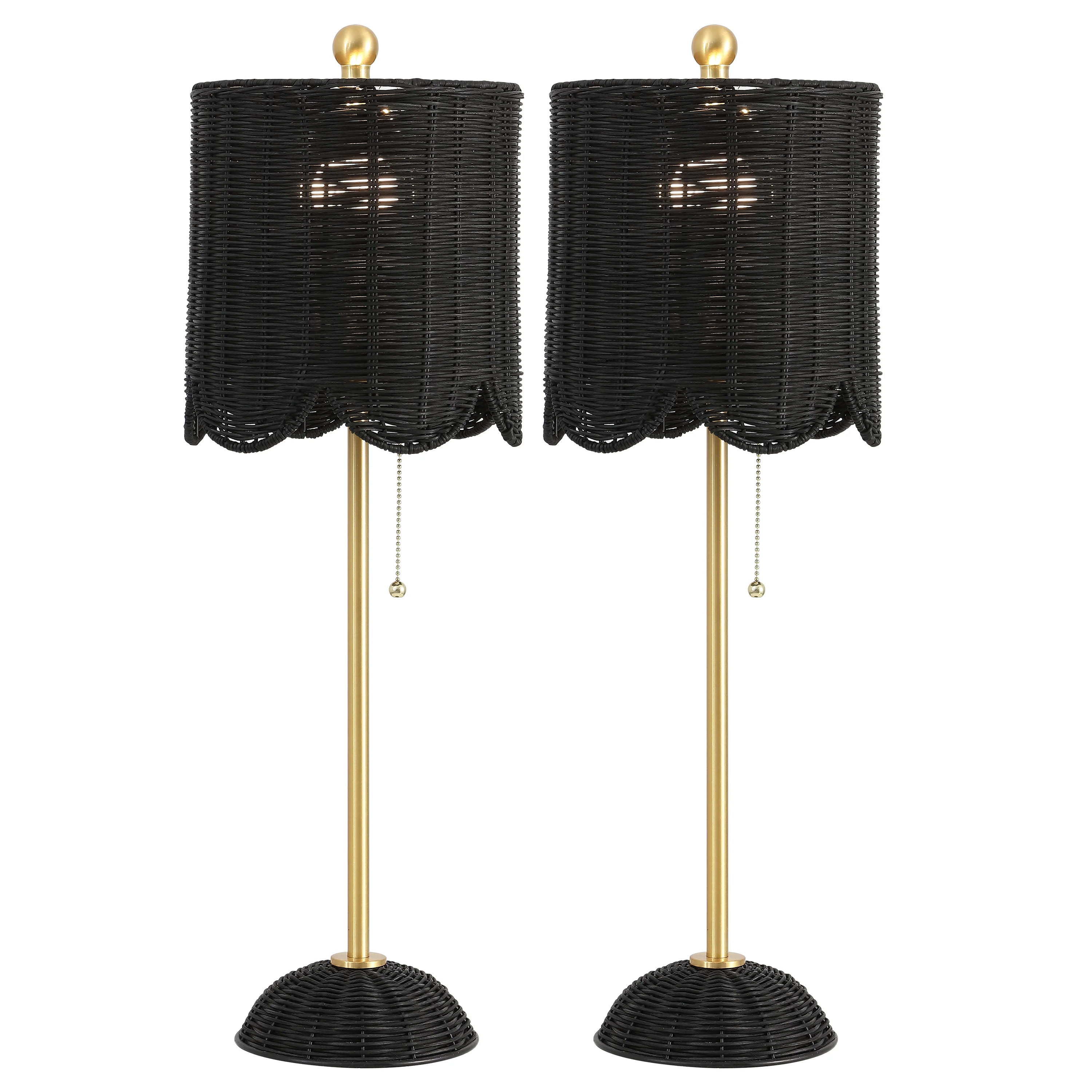 Celerie Coastal Bohemian Rattan/Iron Scalloped Buffet LED Table Lamp with Pull Chain, Set of 2 - Image 7