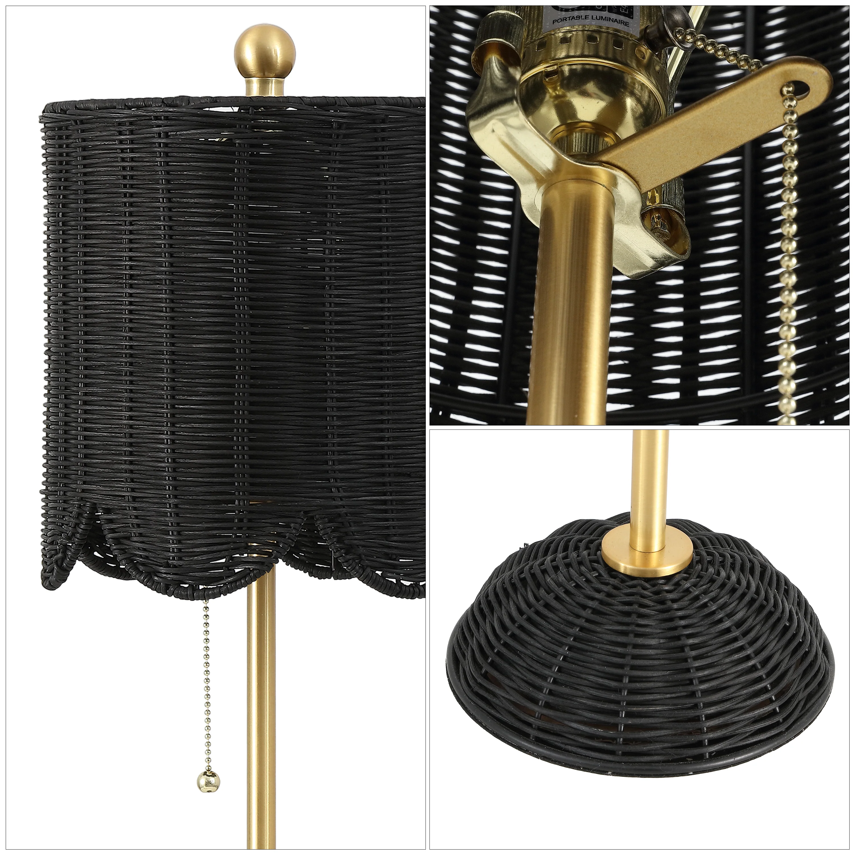 Celerie Coastal Bohemian Rattan/Iron Scalloped Buffet LED Table Lamp with Pull Chain, Set of 2 - Image 9