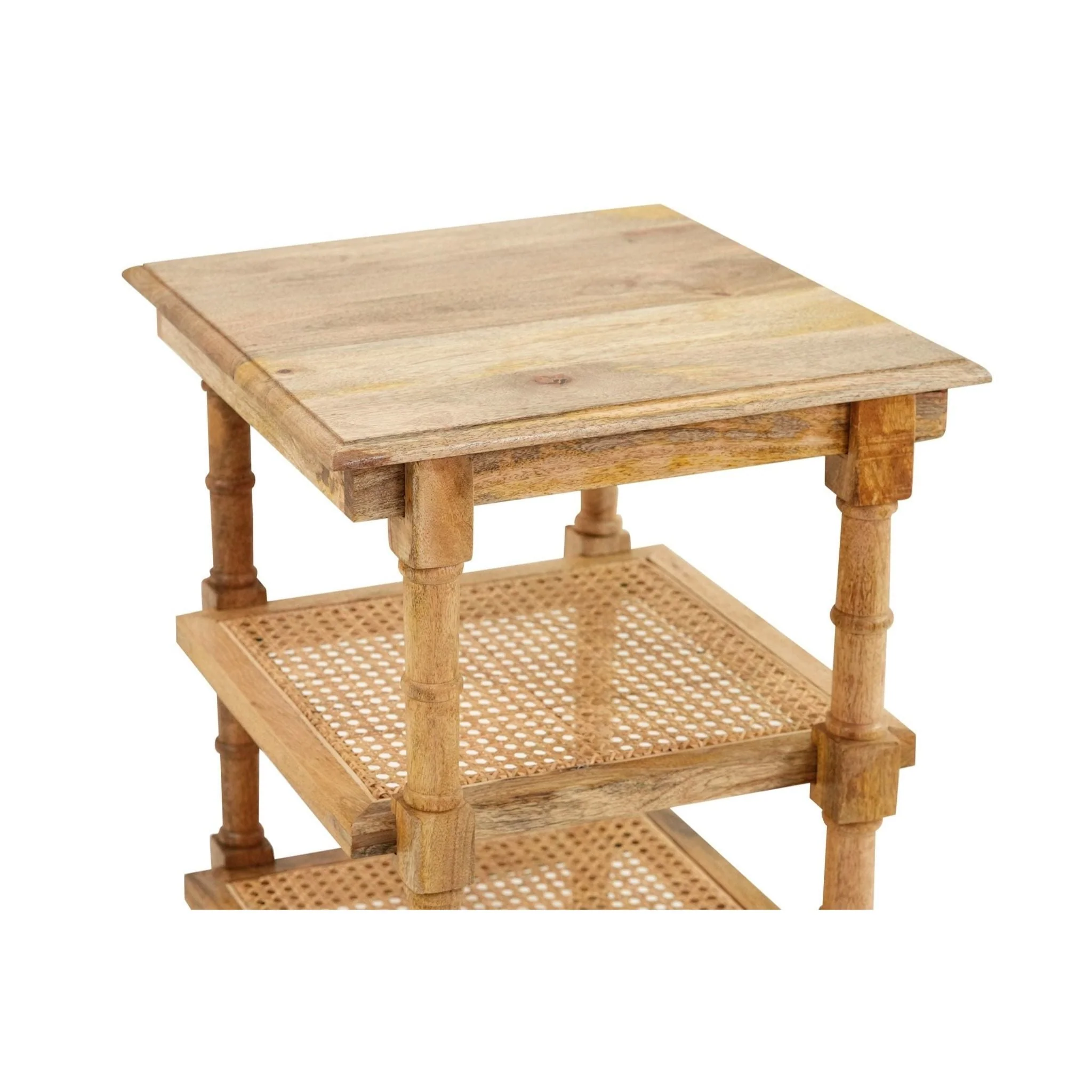 Chesterfield Wood & Cane 3 Shelf Side Table - Image 4