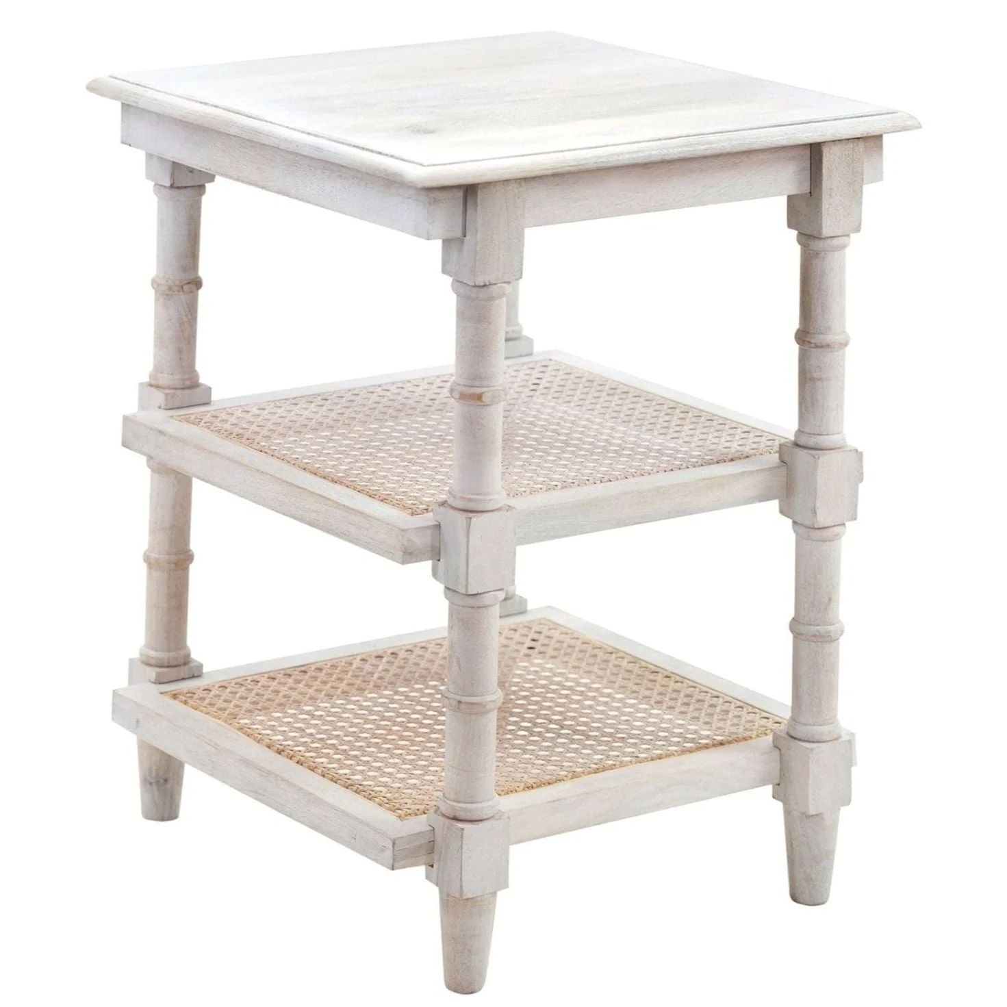 Chesterfield Wood & Cane 3 Shelf Side Table - Image 5
