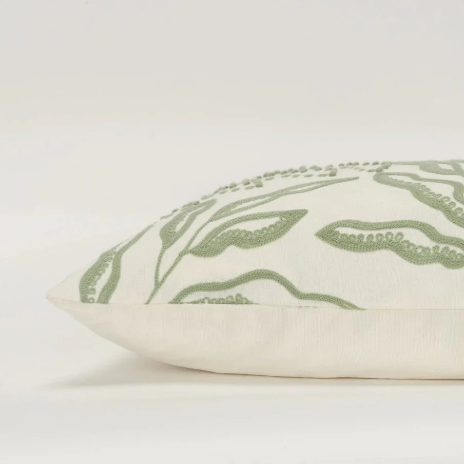 Embroidered Cotton Botanical Decorative Throw Pillow - Image 5