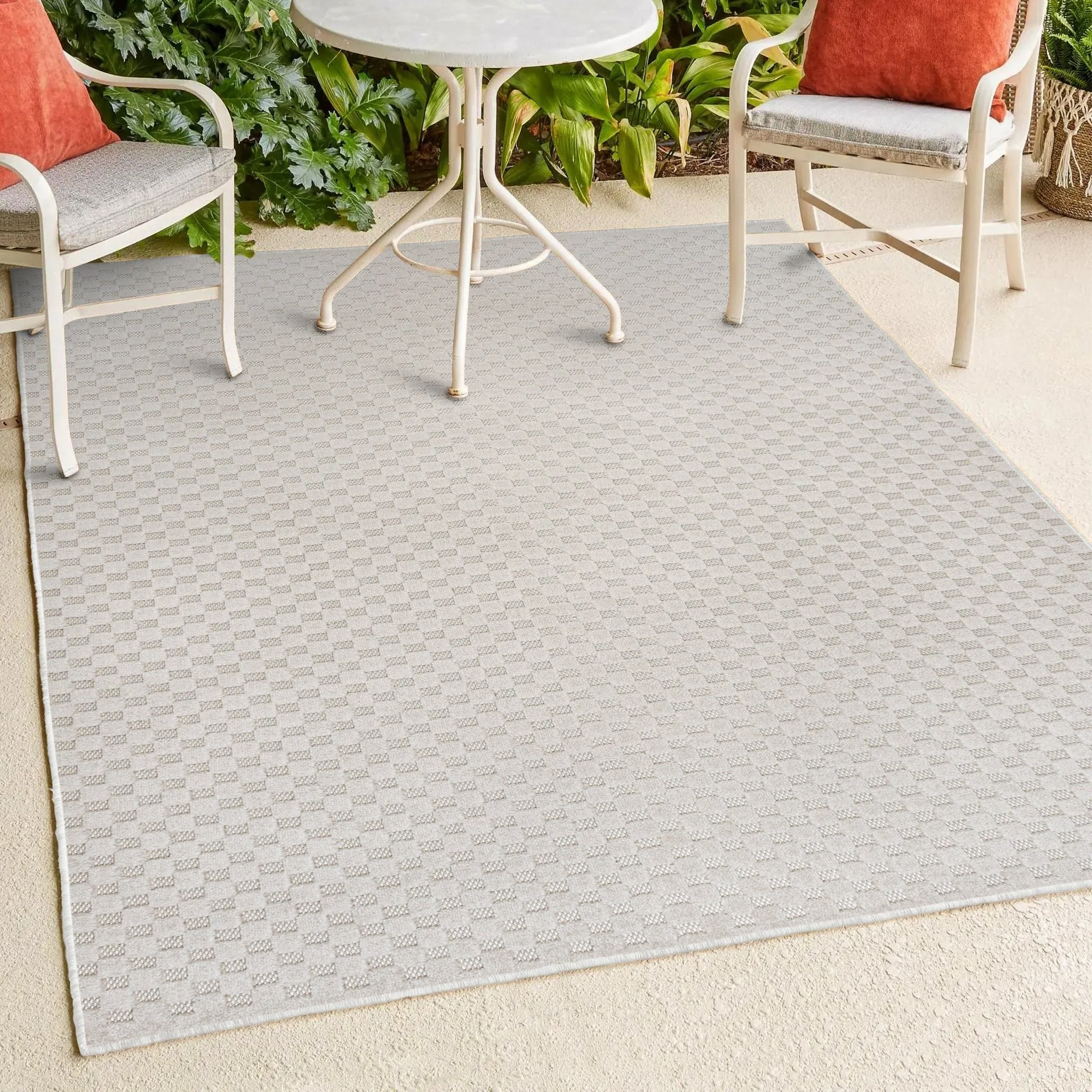 Finn High-Low Modern Minimalist Checkered Monotone Indoor/Outdoor Area Rug - Image 3