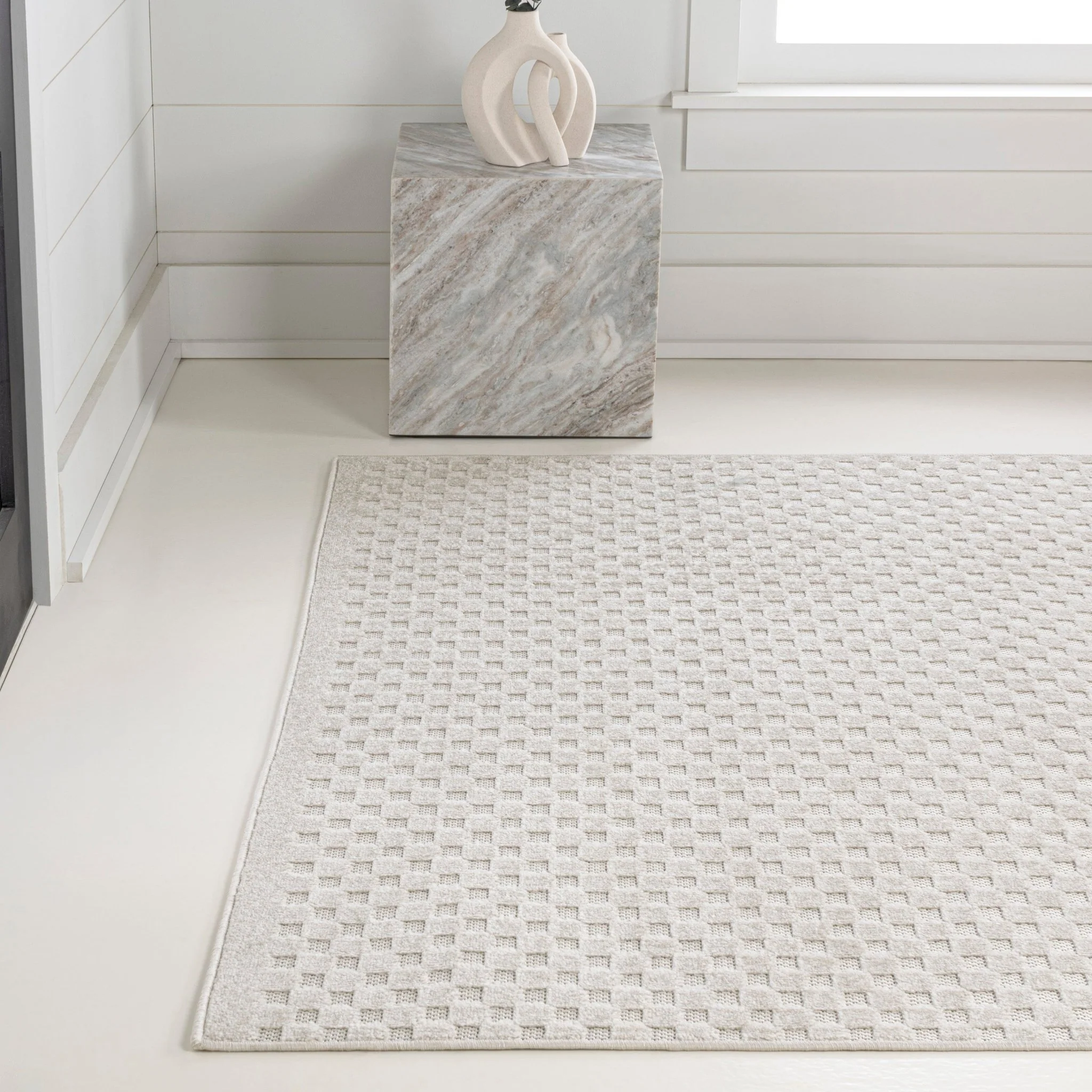 Finn High-Low Modern Minimalist Checkered Monotone Indoor/Outdoor Area Rug - Image 4