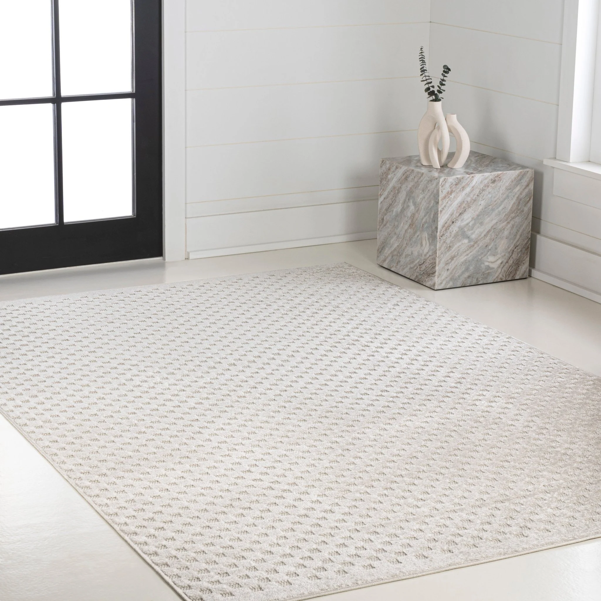 Finn High-Low Modern Minimalist Checkered Monotone Indoor/Outdoor Area Rug - Image 5