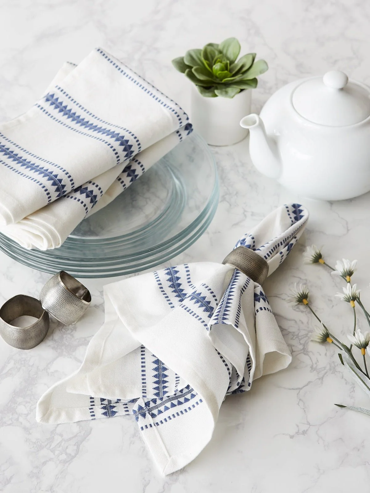 French Blue Zig Dobby Stripe Napkins, Set Of 6 - Image 10