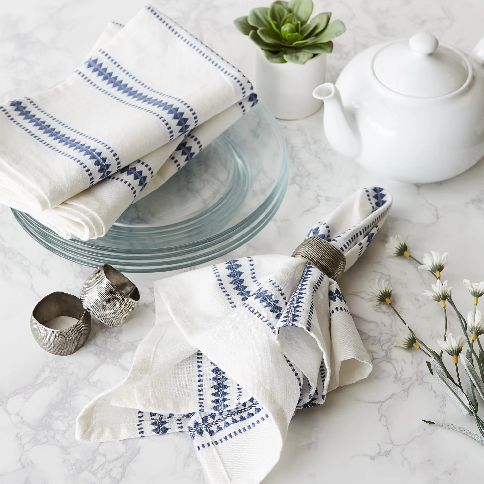 French Blue Zig Dobby Stripe Napkins, Set Of 6 - Image 5