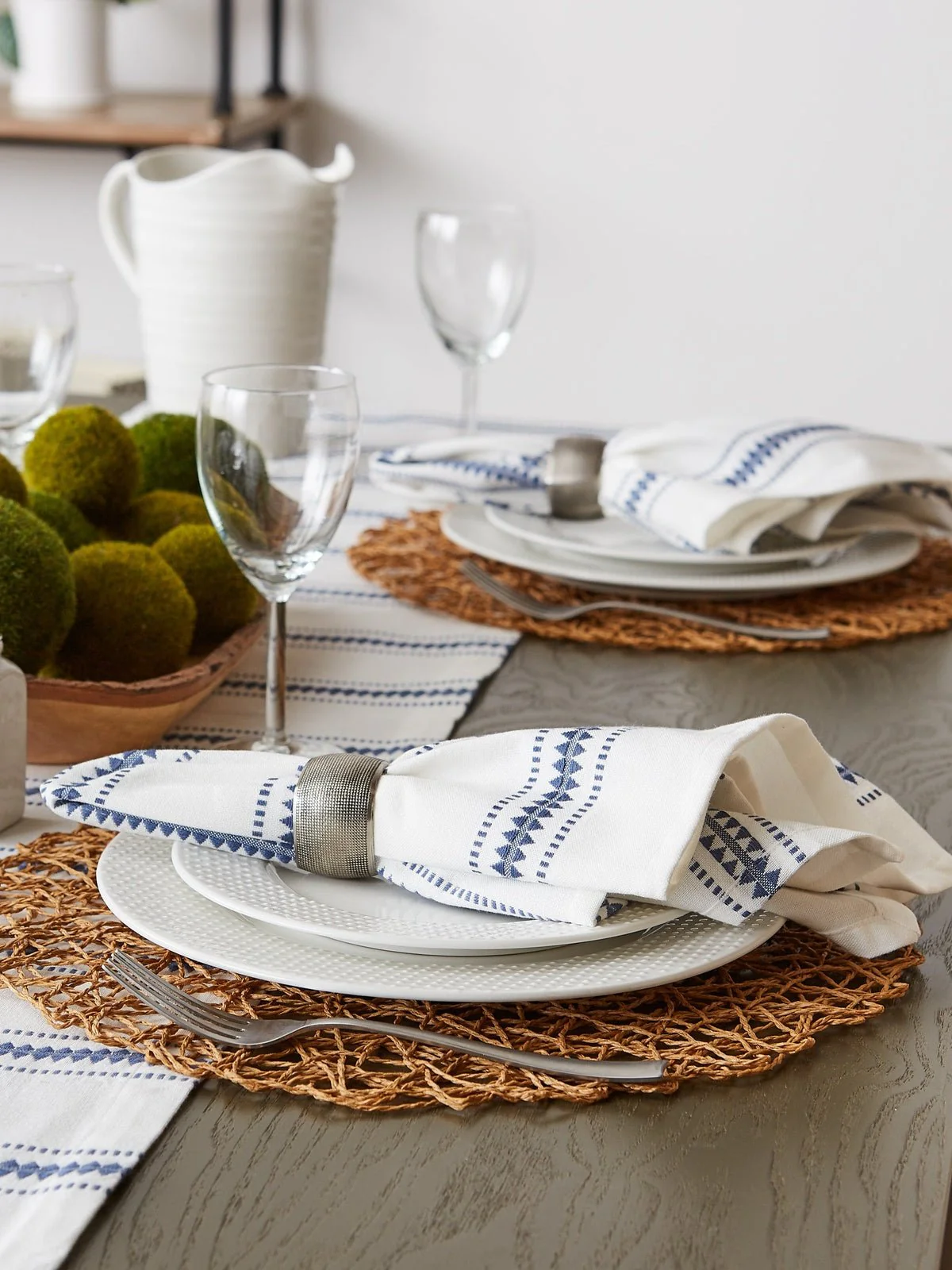 French Blue Zig Dobby Stripe Napkins, Set Of 6 - Image 6