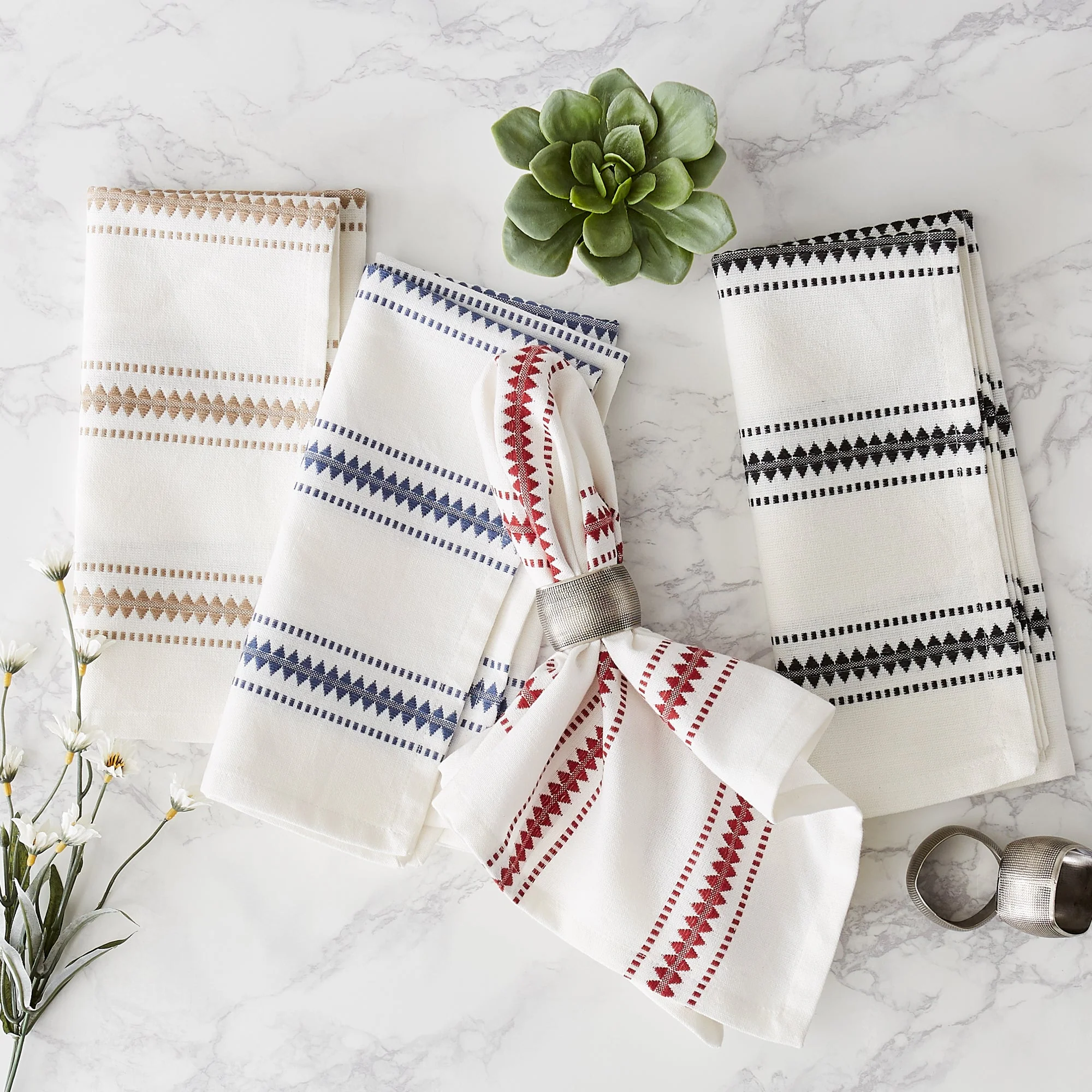 French Blue Zig Dobby Stripe Napkins, Set Of 6 - Image 7