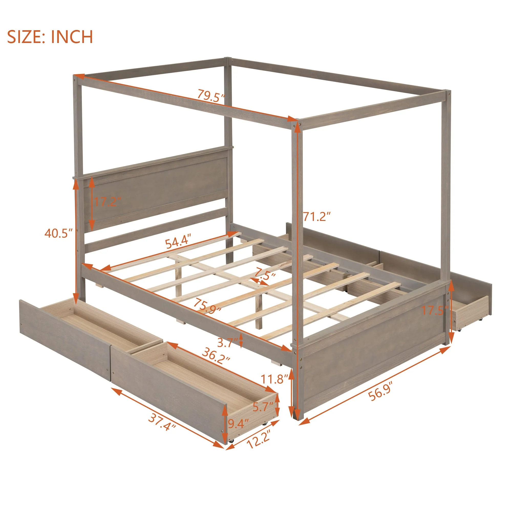 Grant Canopy Bed with Four Drawers - Image 7