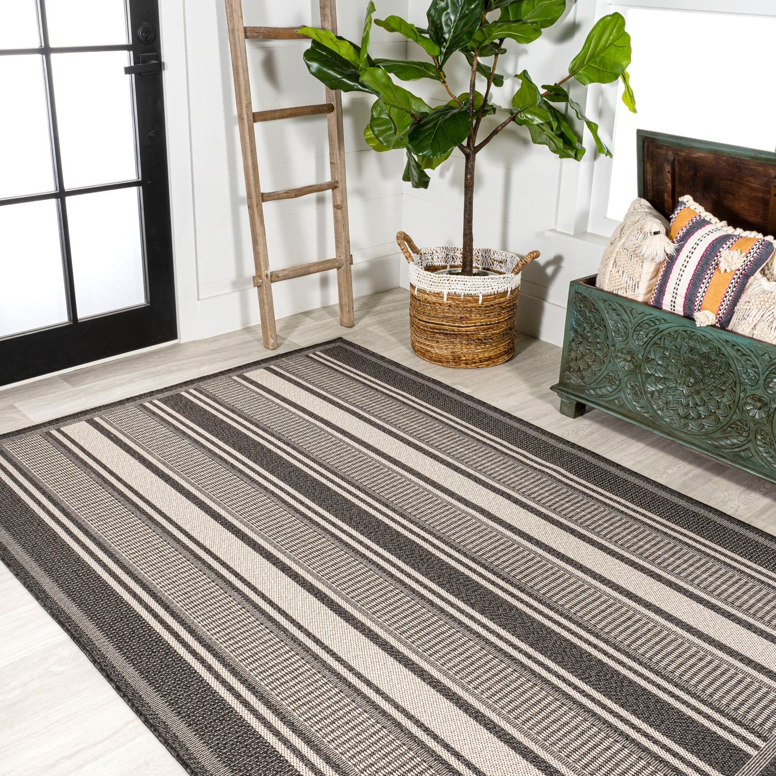 Haynes Modern Double Stripe Indoor/Outdoor Area Rug - Image 12