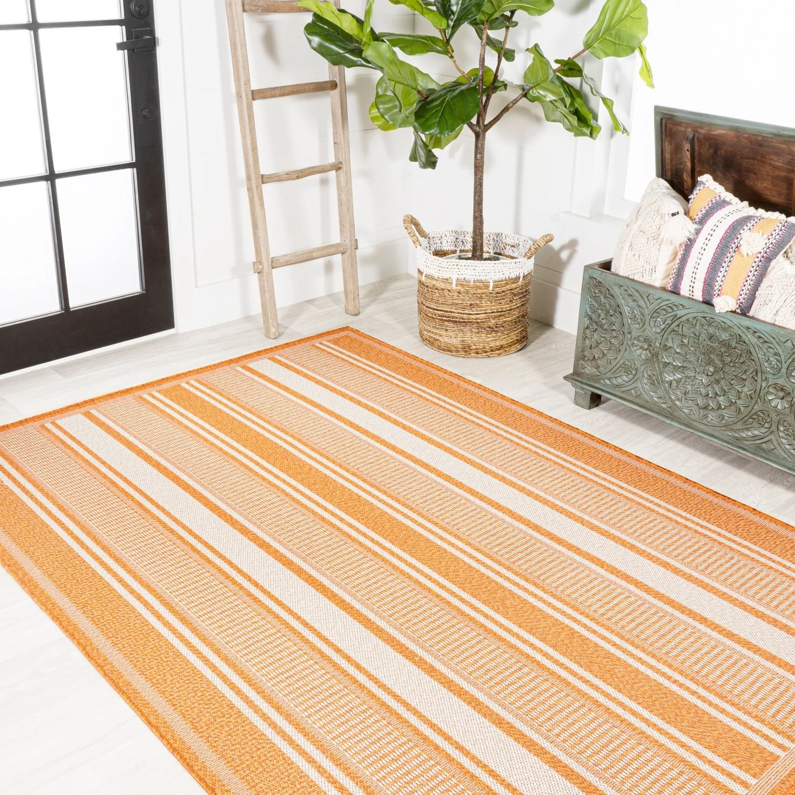 Haynes Modern Double Stripe Indoor/Outdoor Area Rug - Image 18