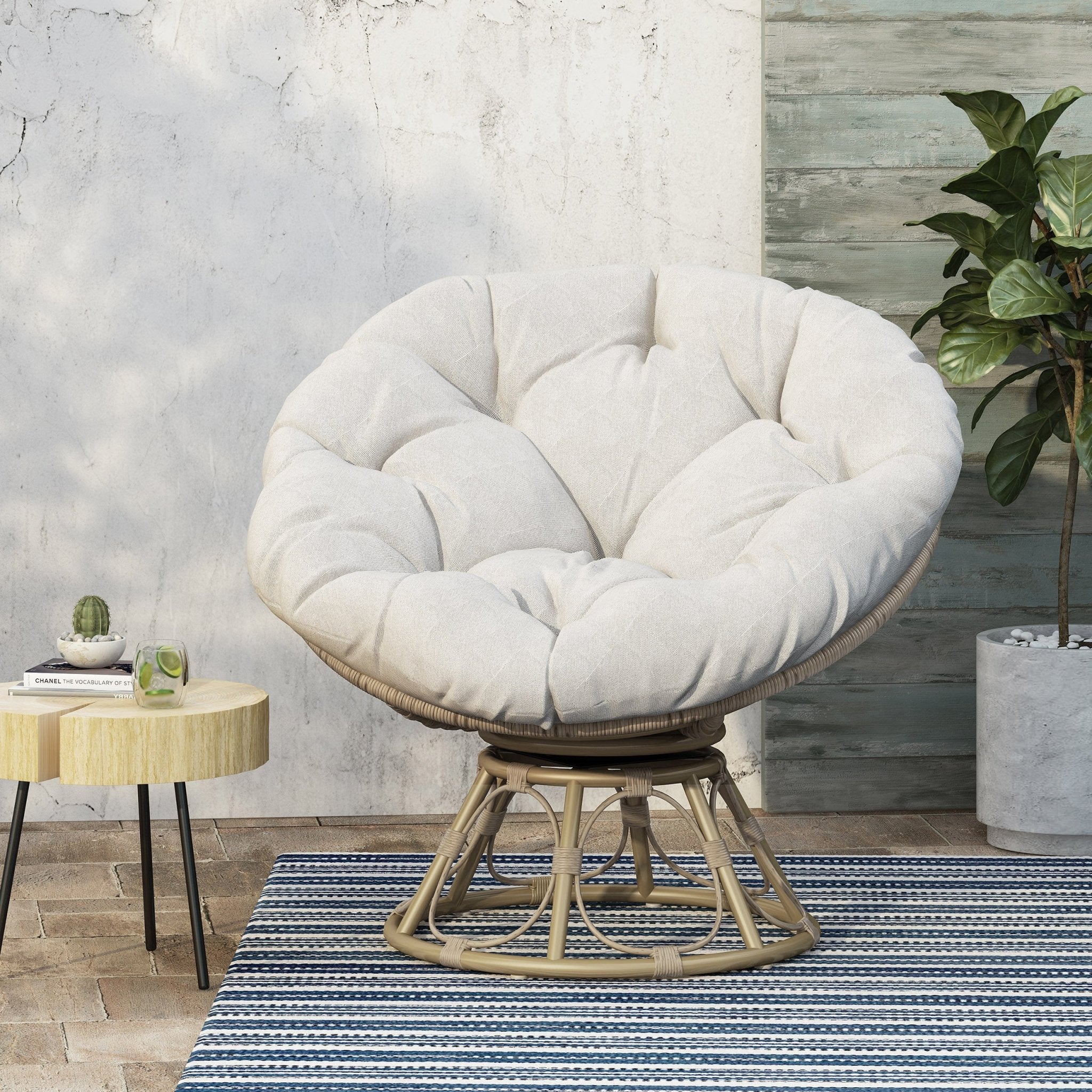 Indoor/Outdoor Papasan Swivel Chair with Water Resistant Cushion - Image 3