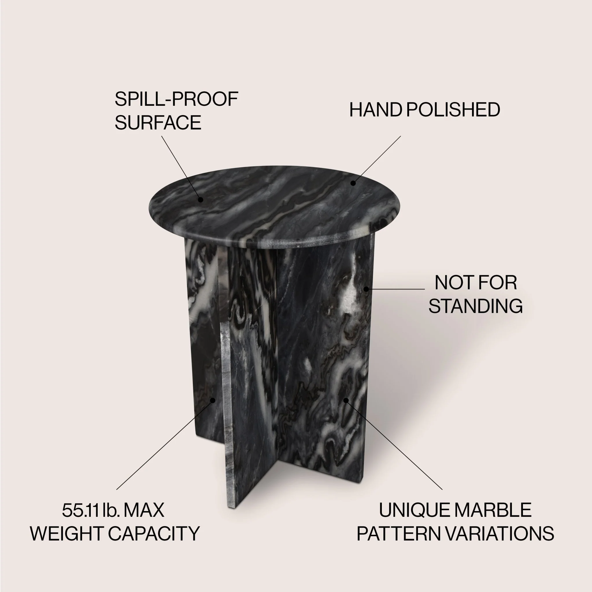 Javier Contemporary Natural Marble Handmade X-Shaped End Table - Image 10