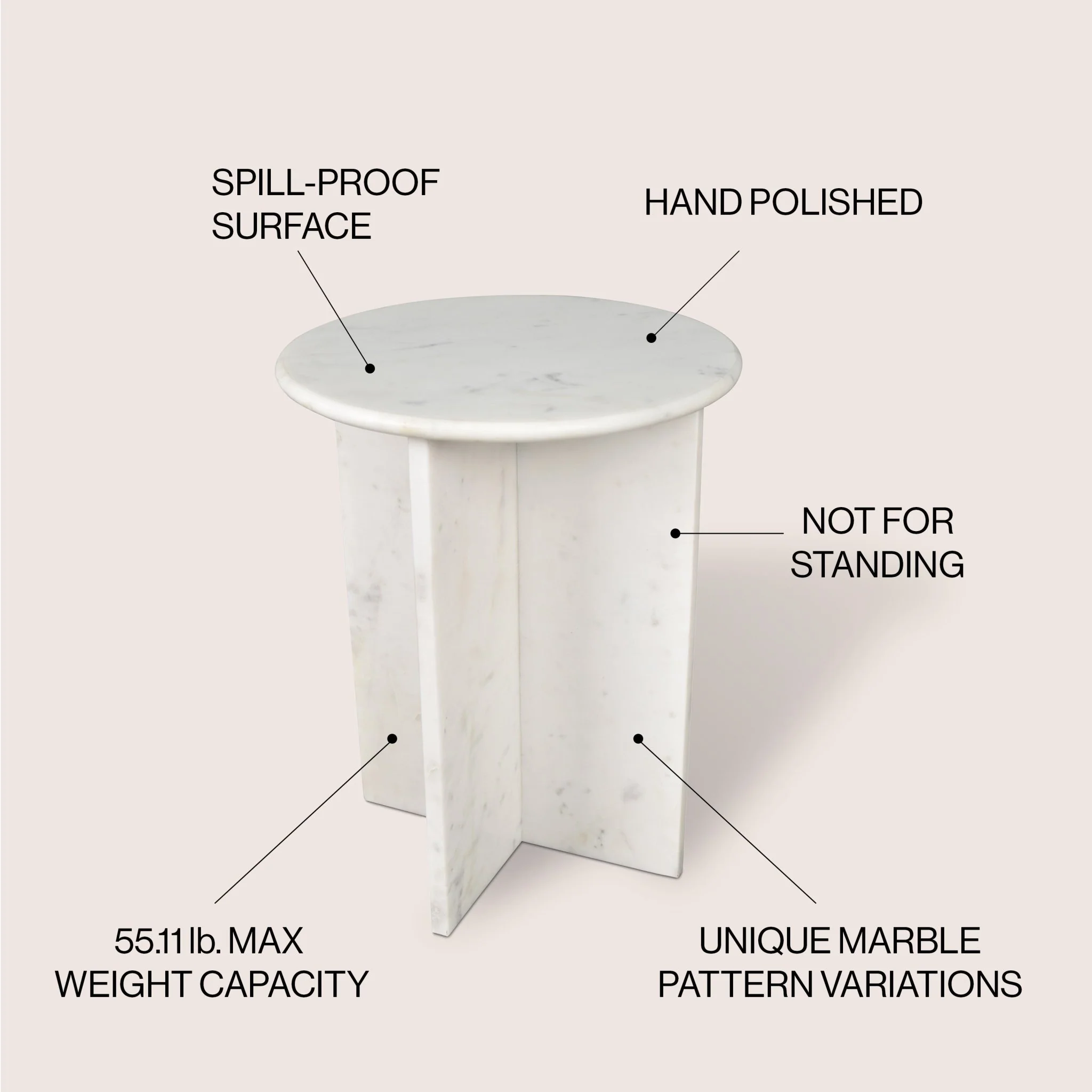 Javier Contemporary Natural Marble Handmade X-Shaped End Table - Image 5