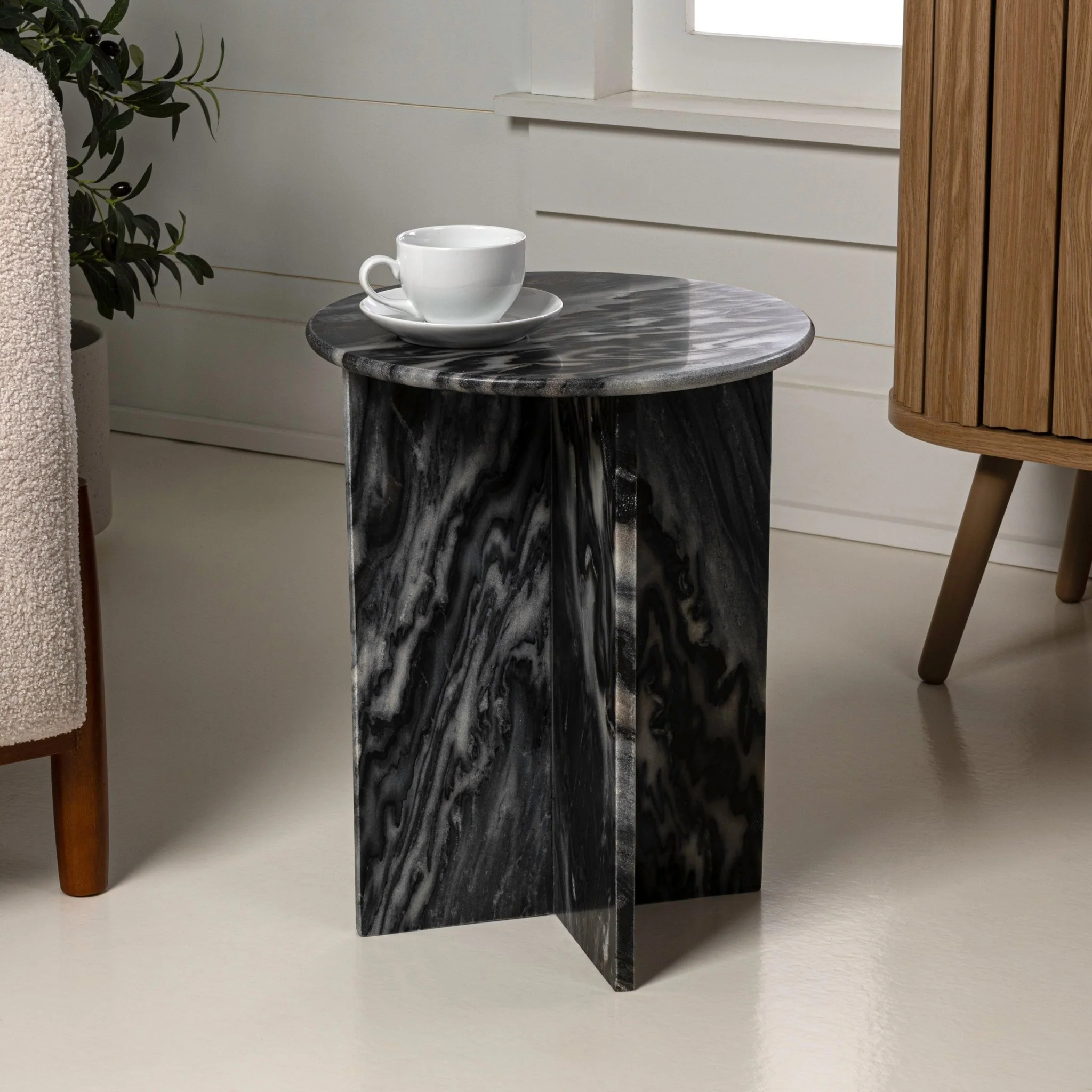 Javier Contemporary Natural Marble Handmade X-Shaped End Table - Image 6