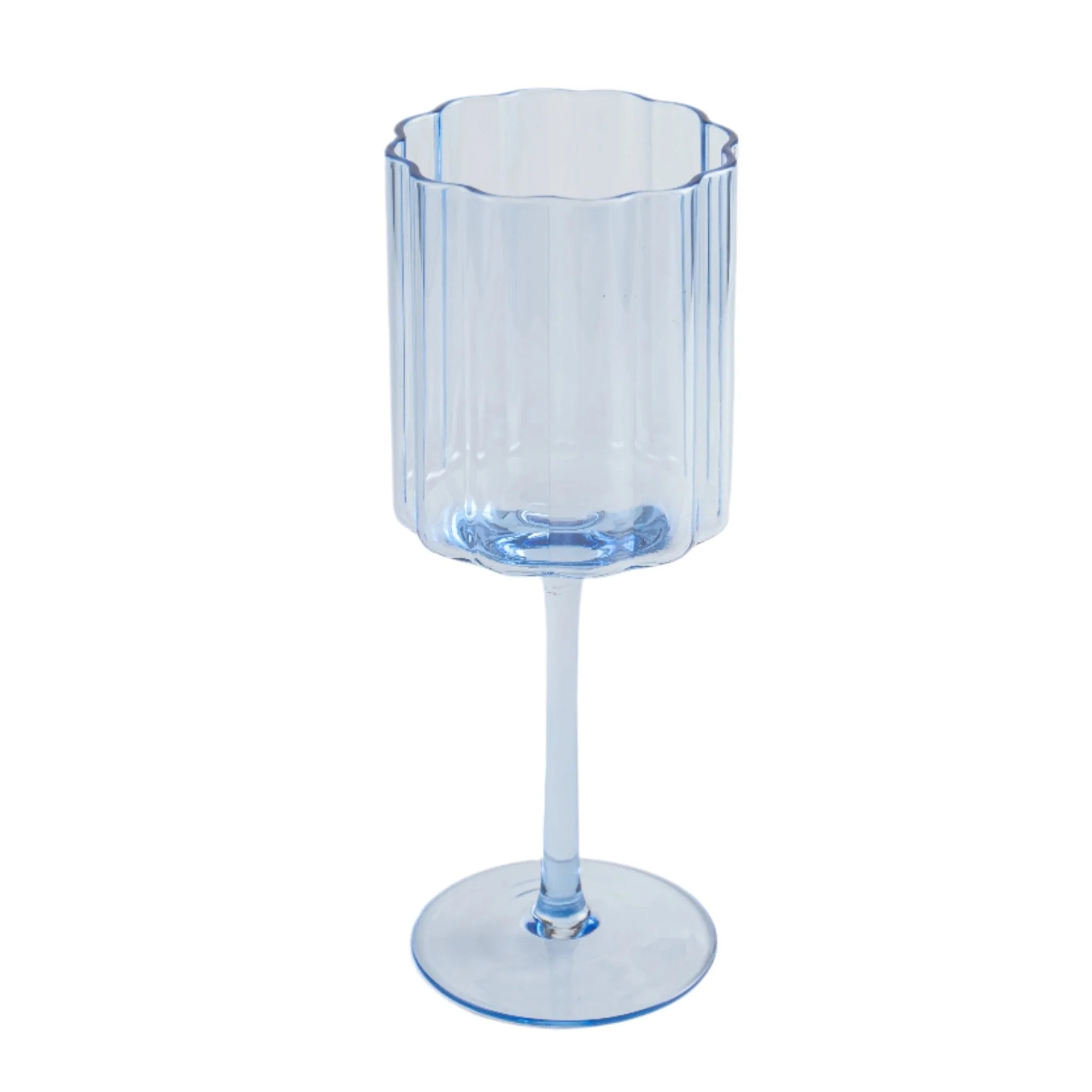 Jeanne Fitz Scalloped Rim Fluted Wine Glass, Set of 4, 12oz, Blue - Image 3