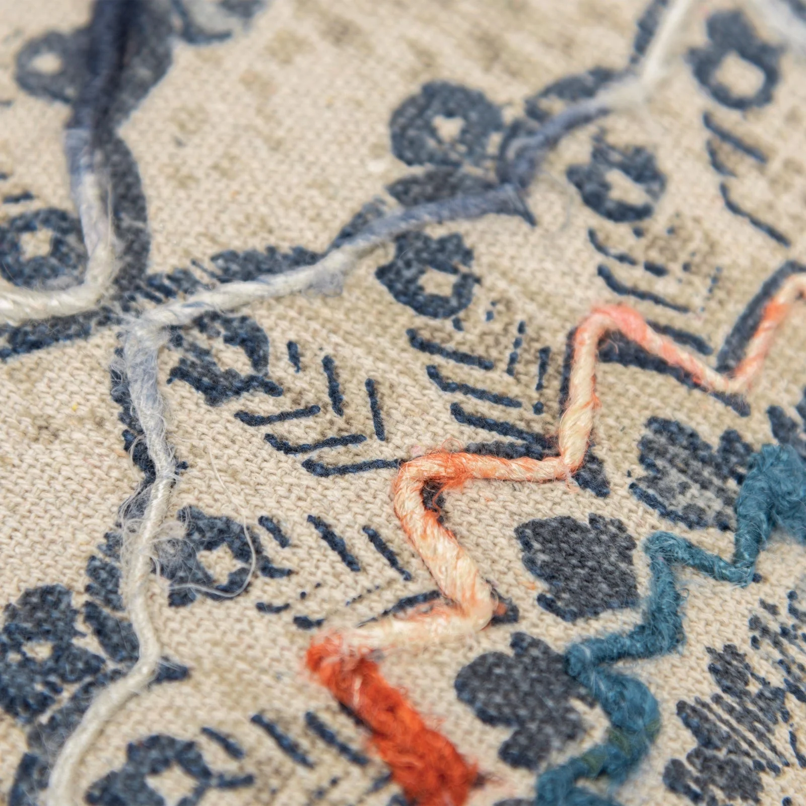 Knife Edge Printed With Embroidery Cotton Medallion With Vining Accents Decorative Throw Pillow - Image 3