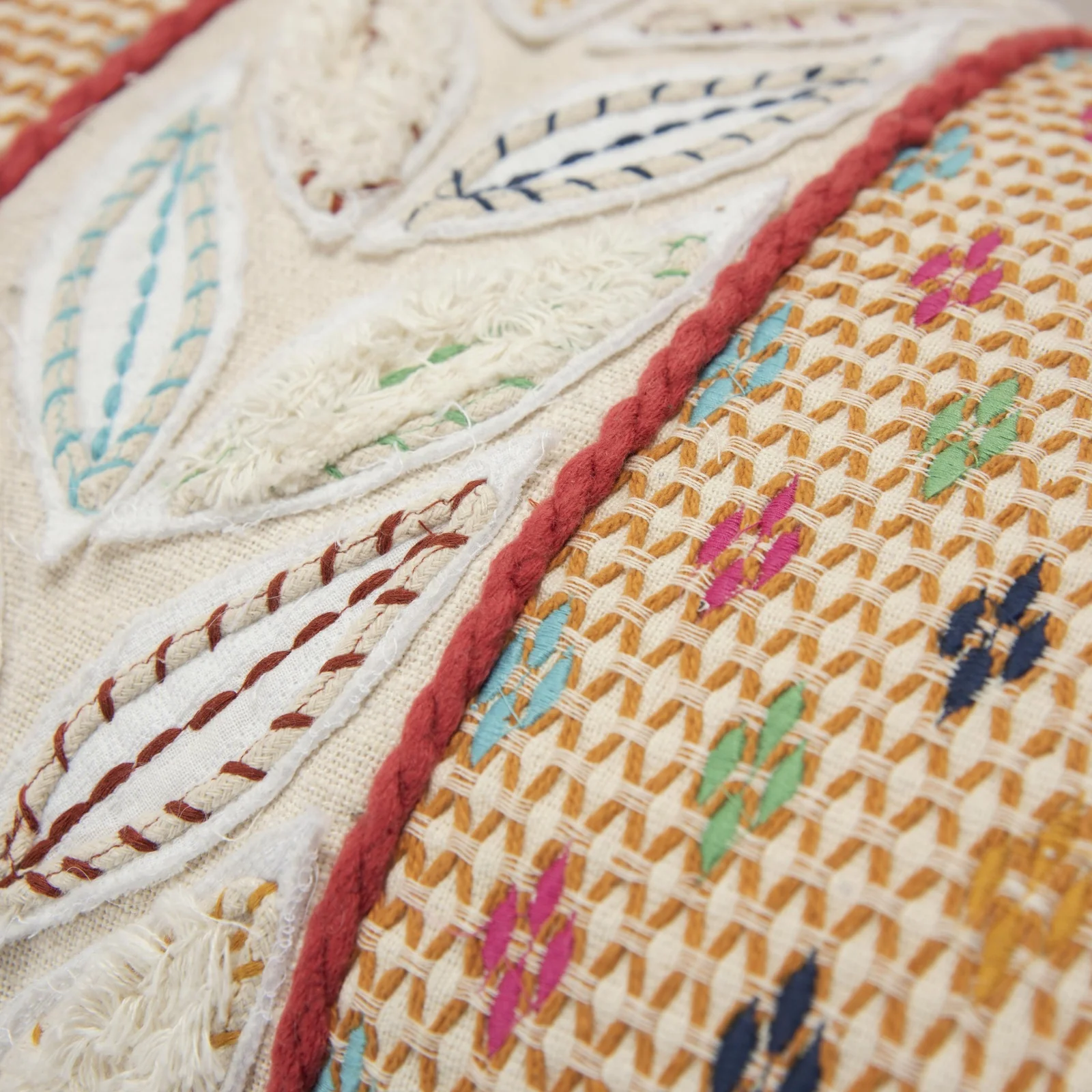 Knife Edged Paneled Cotton Leaves And Diamonds Decorative Throw Pillow - Image 3