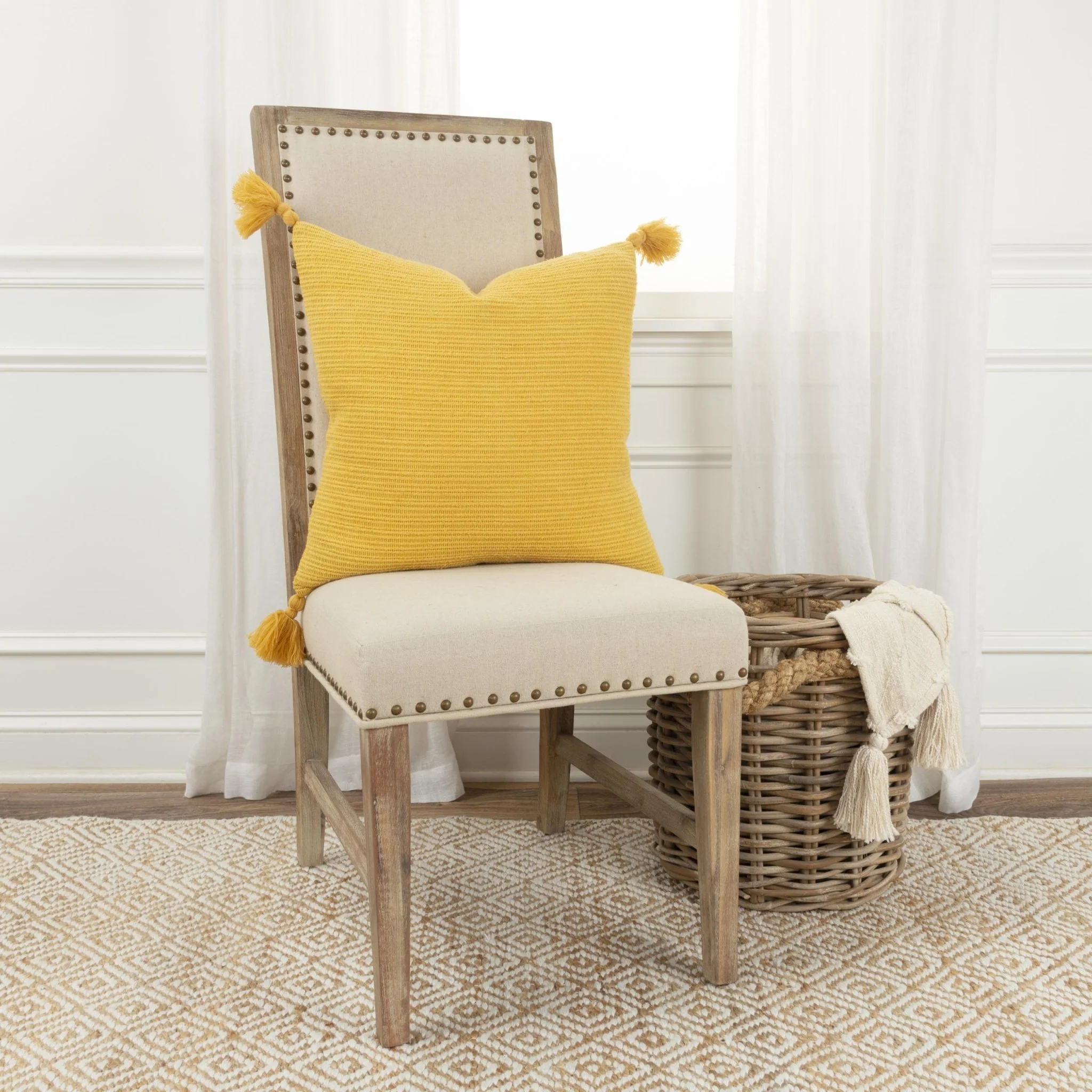 Knife Edged Woven Cotton Solid Stripe Decorative Throw Pillow - Image 10