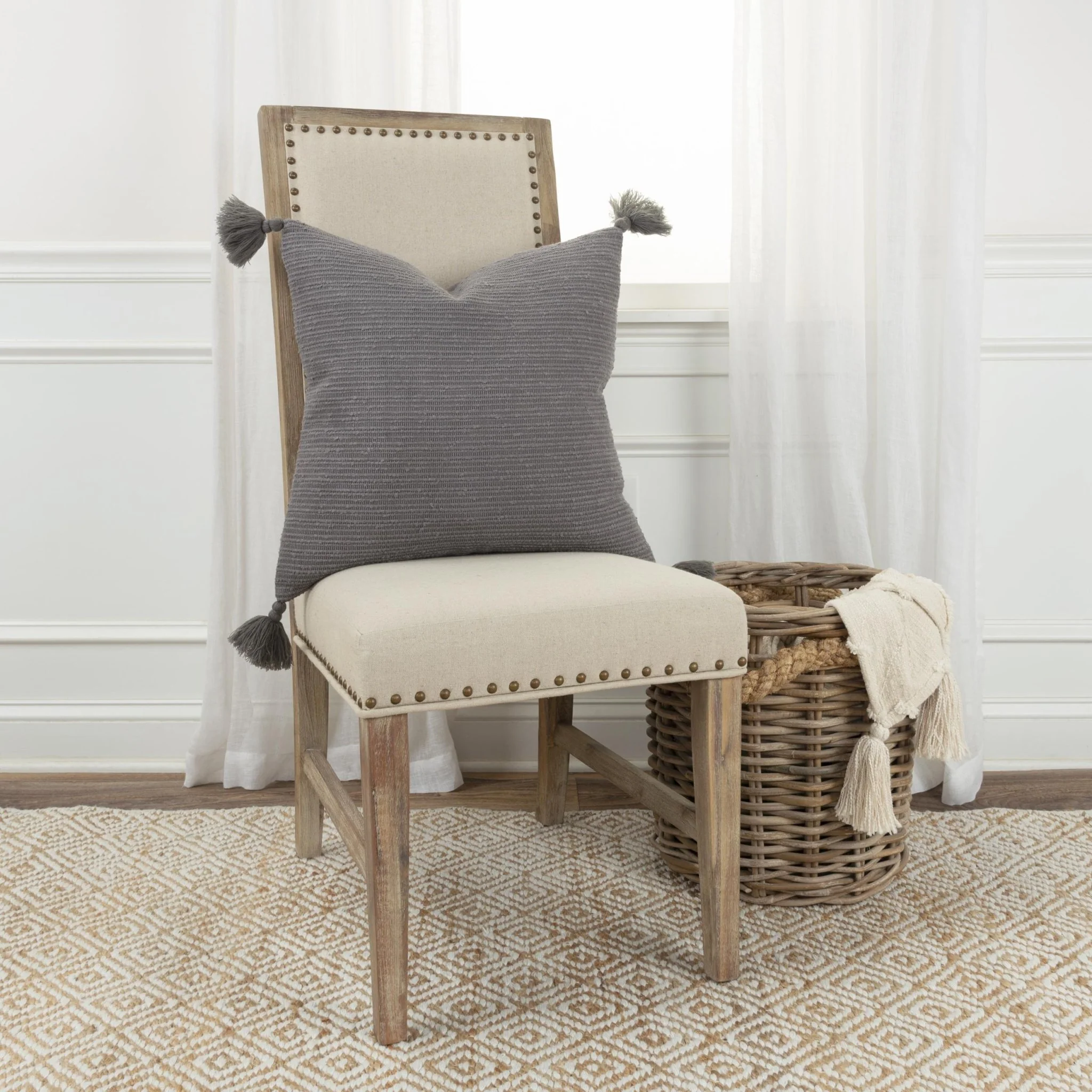 Knife Edged Woven Cotton Solid Stripe Decorative Throw Pillow - Image 13