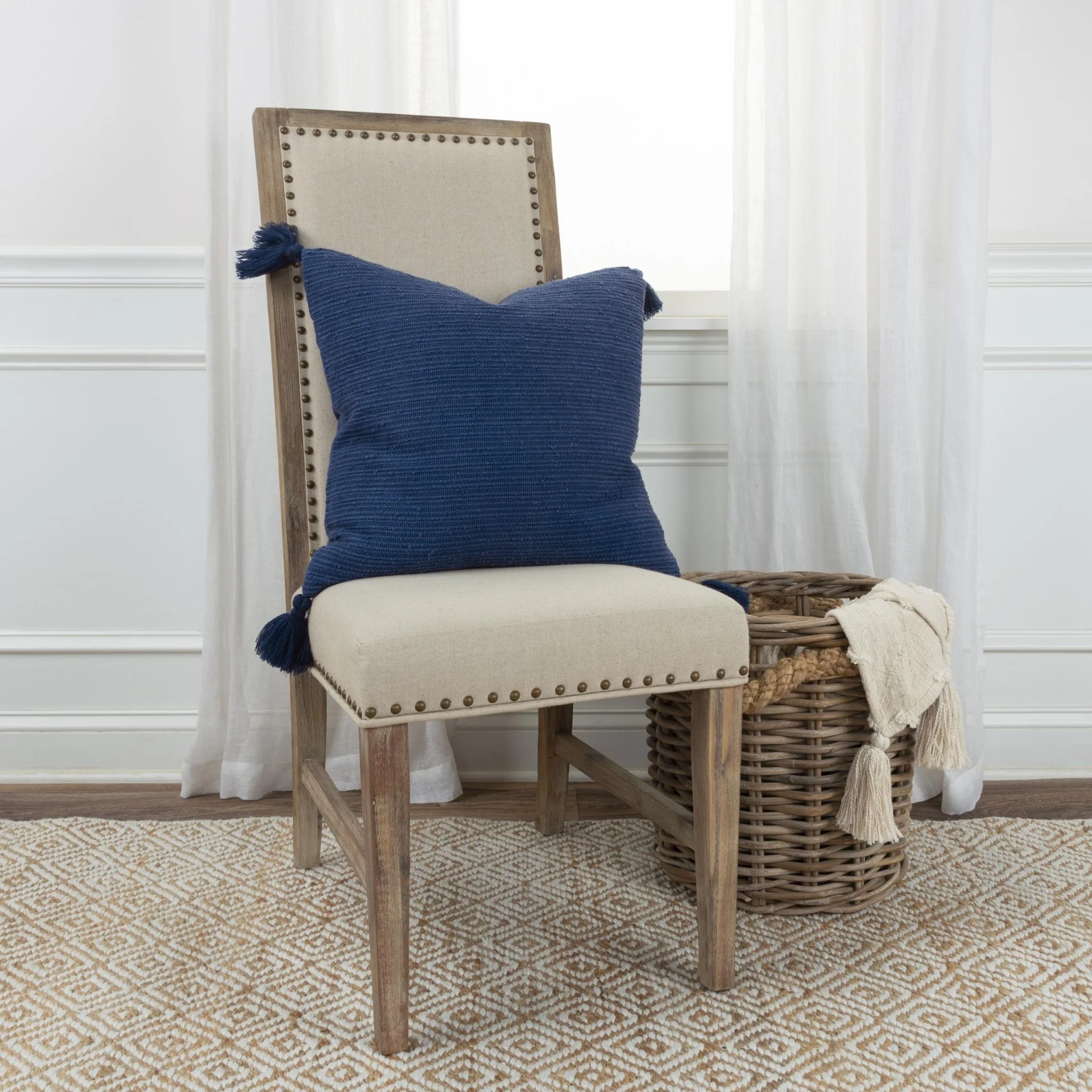 Knife Edged Woven Cotton Solid Stripe Decorative Throw Pillow - Image 16