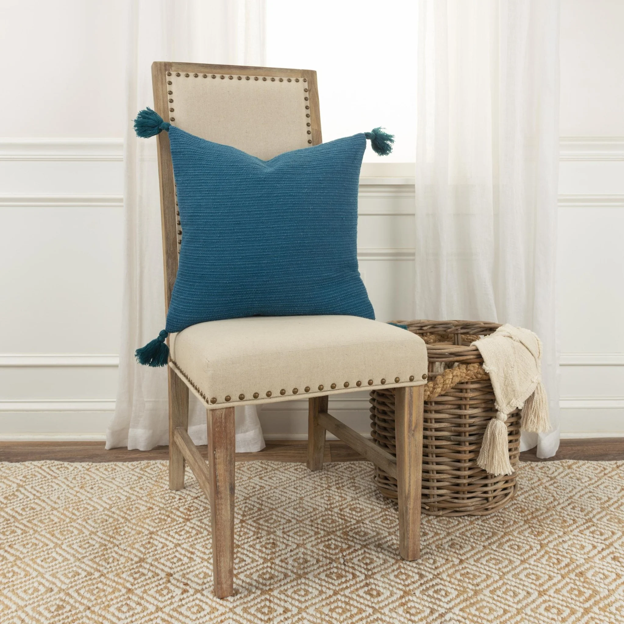 Knife Edged Woven Cotton Solid Stripe Decorative Throw Pillow - Image 19