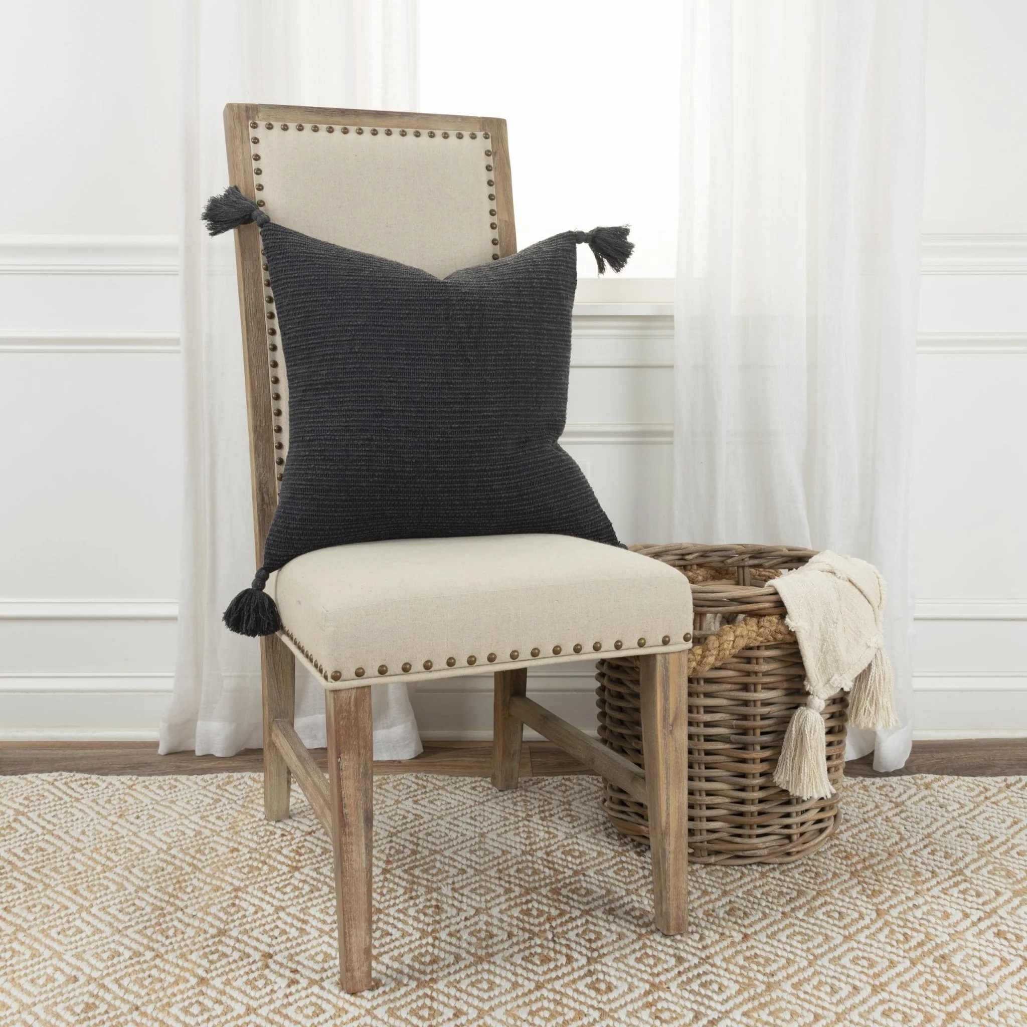 Knife Edged Woven Cotton Solid Stripe Decorative Throw Pillow - Image 4