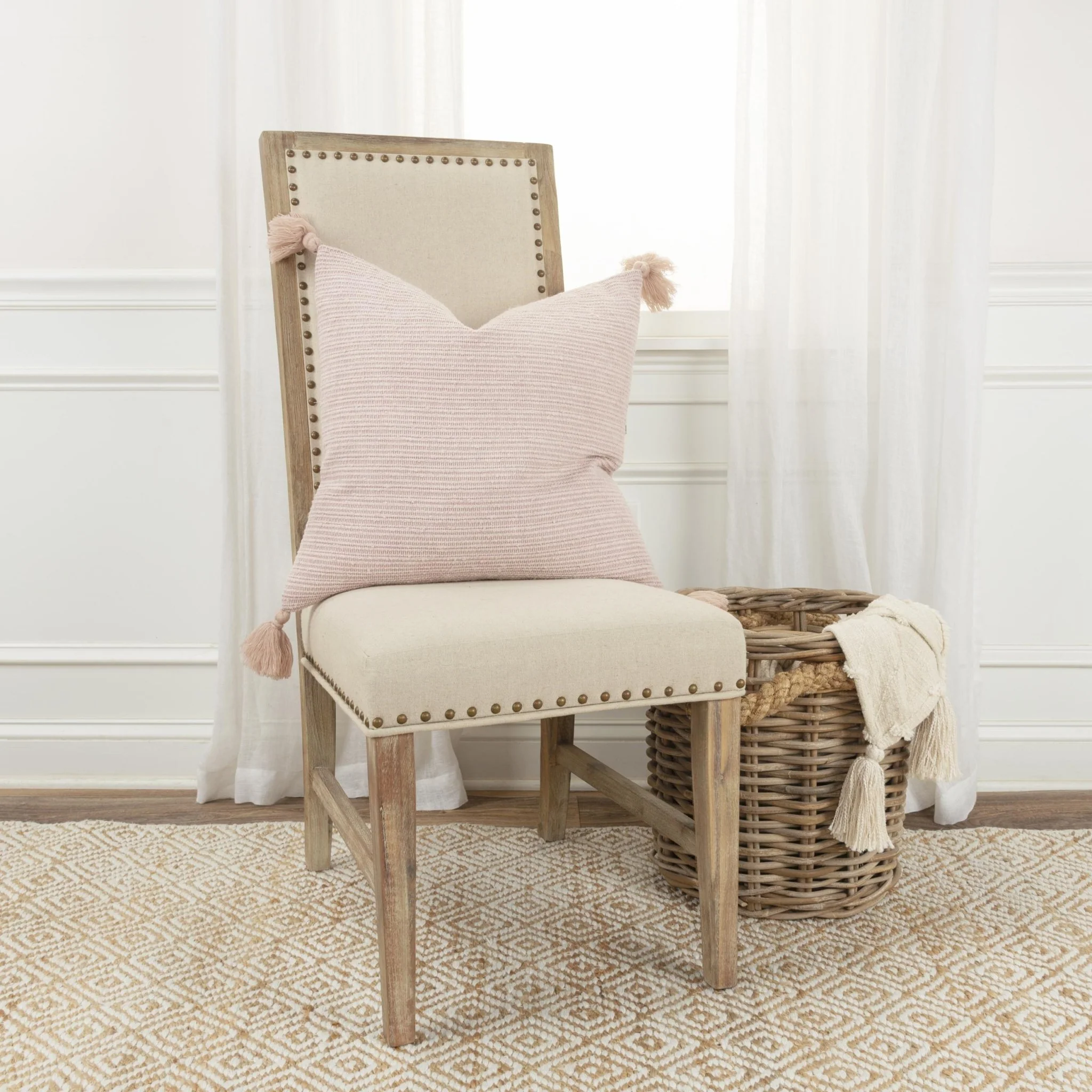 Knife Edged Woven Cotton Solid Stripe Decorative Throw Pillow - Image 7